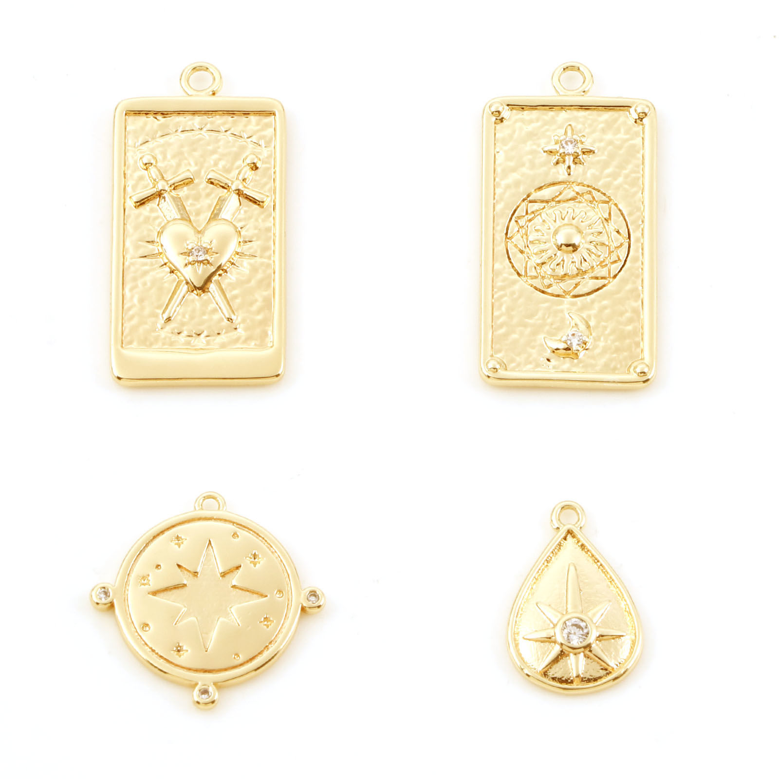 Picture of Brass Charms Heart Real Gold Plated Micro Pave Clear Cubic Zirconia