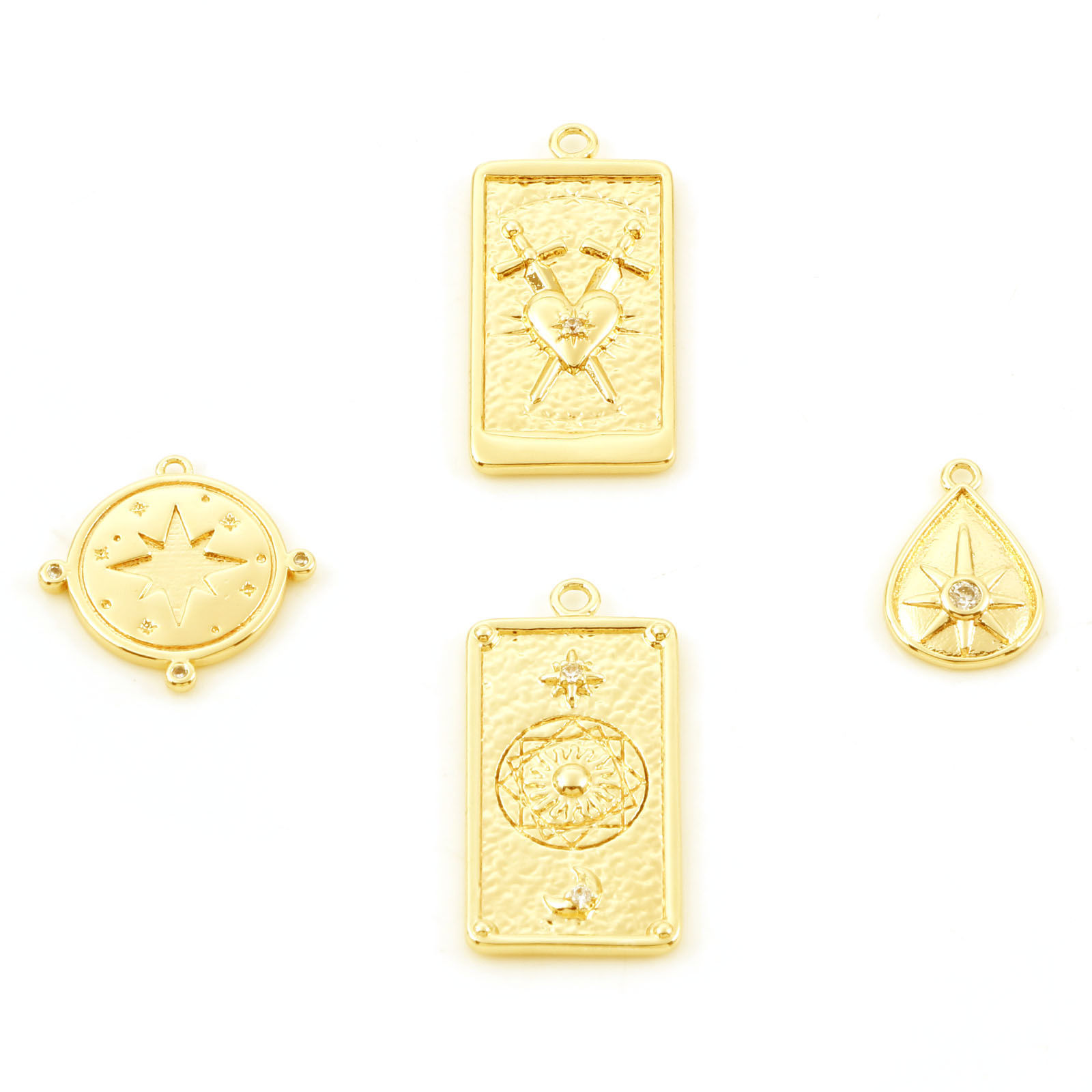Picture of Brass Charms Heart Real Gold Plated Micro Pave Clear Cubic Zirconia