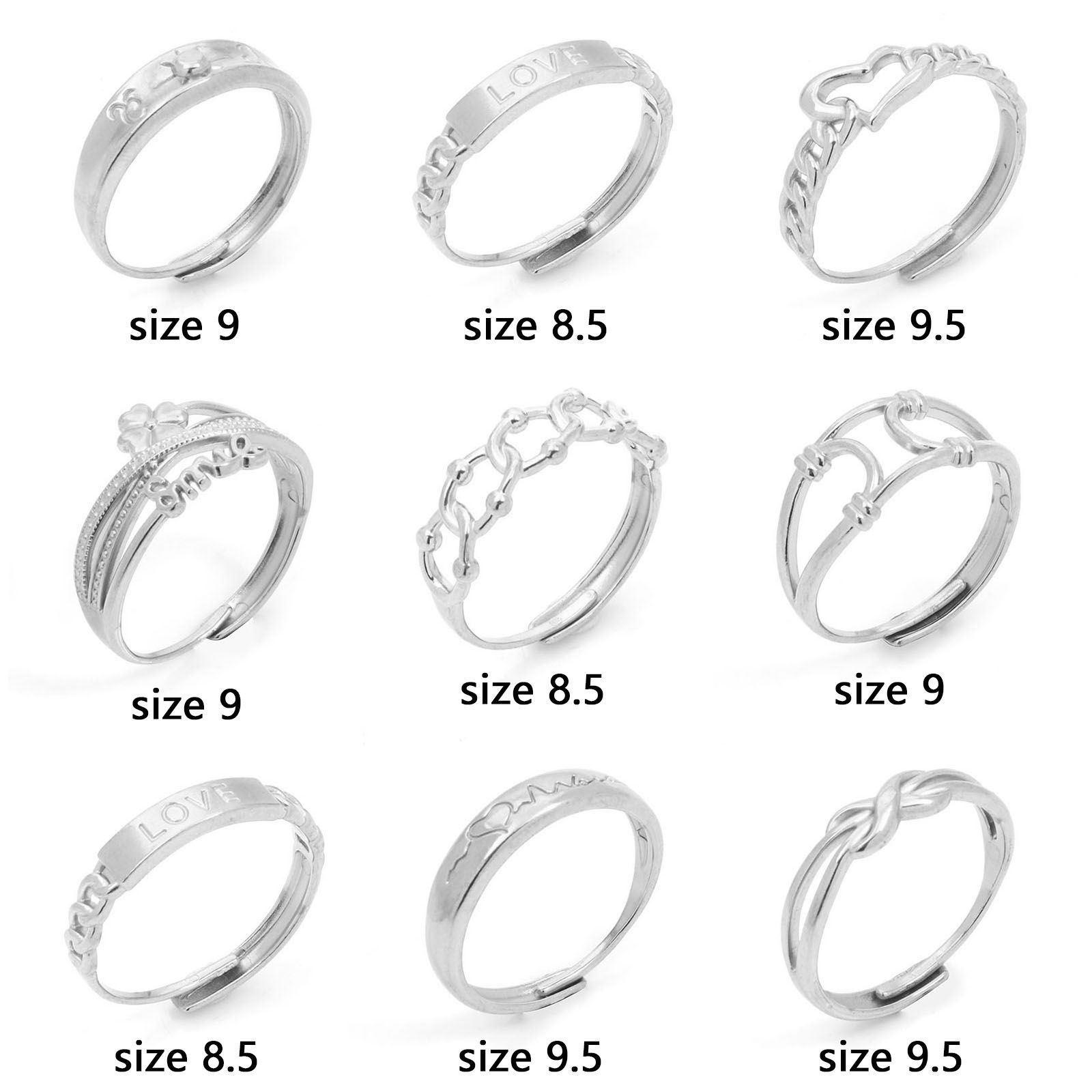 304ステンレス鋼 オープンタイプ 調整可能 リング 指輪 シルバートーン 1 個 の画像