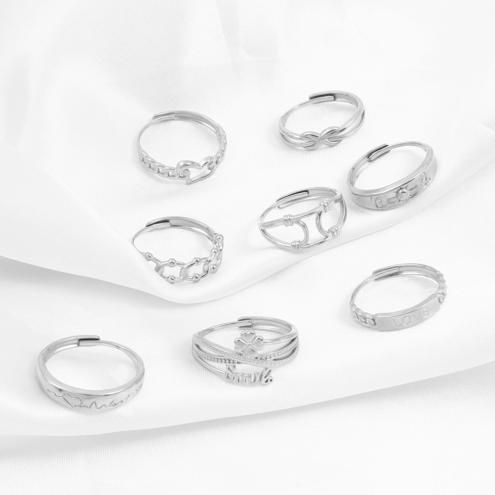 304ステンレス鋼 オープンタイプ 調整可能 リング 指輪 シルバートーン 1 個 の画像