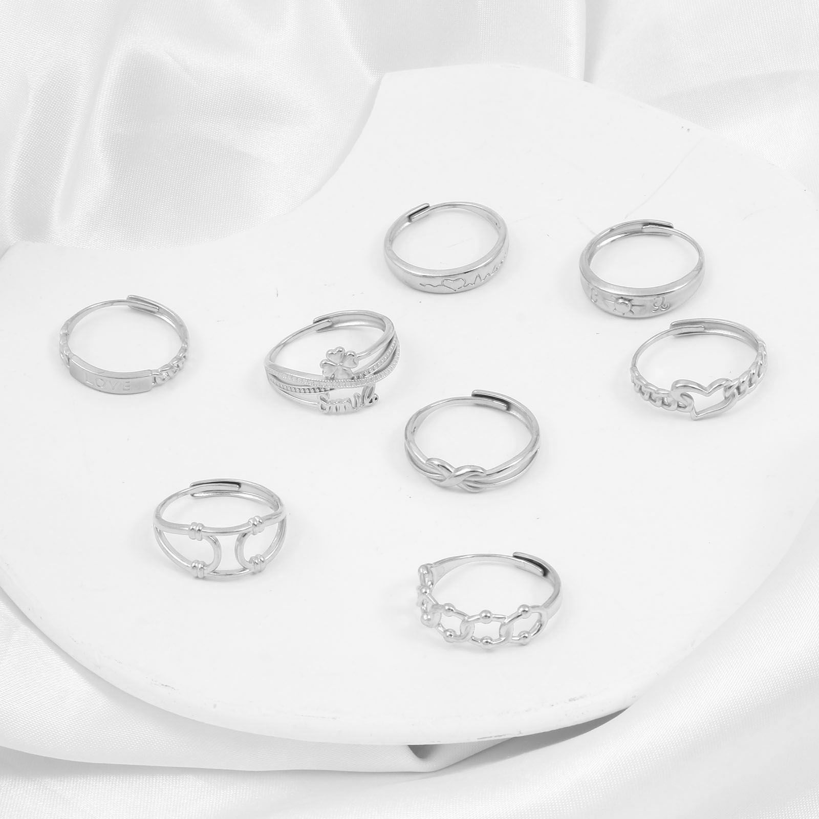 304ステンレス鋼 オープンタイプ 調整可能 リング 指輪 シルバートーン 1 個 の画像