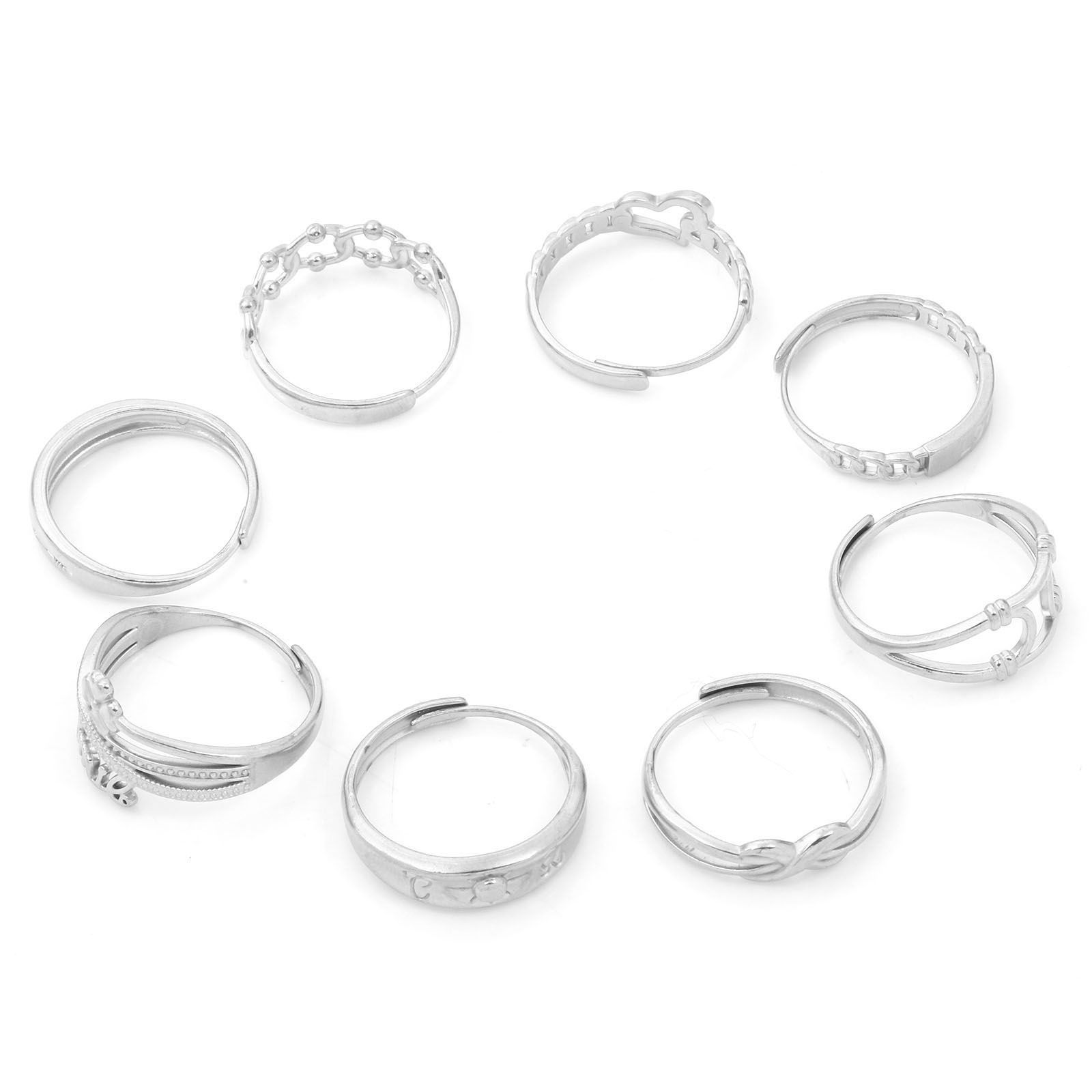 304ステンレス鋼 オープンタイプ 調整可能 リング 指輪 シルバートーン 1 個 の画像