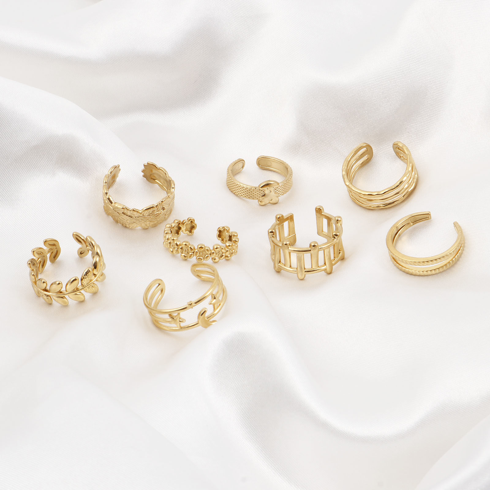 304ステンレス鋼 オープンタイプ 調整可能 リング 指輪 金メッキ 1 個 の画像