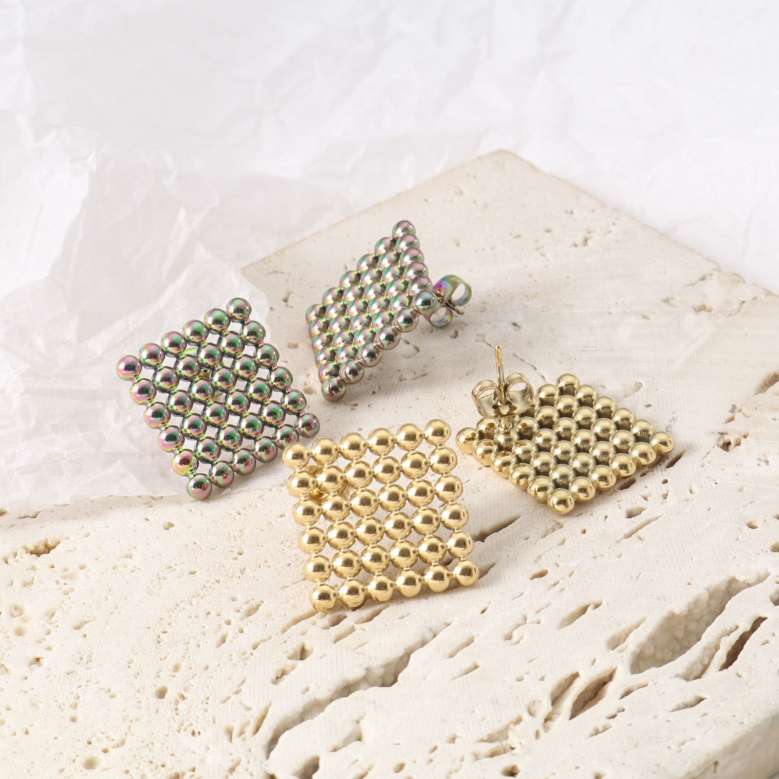Picture of 304 Stainless Steel Geometry Series Earrings Multicolor Rhombus 24mm x 24mm