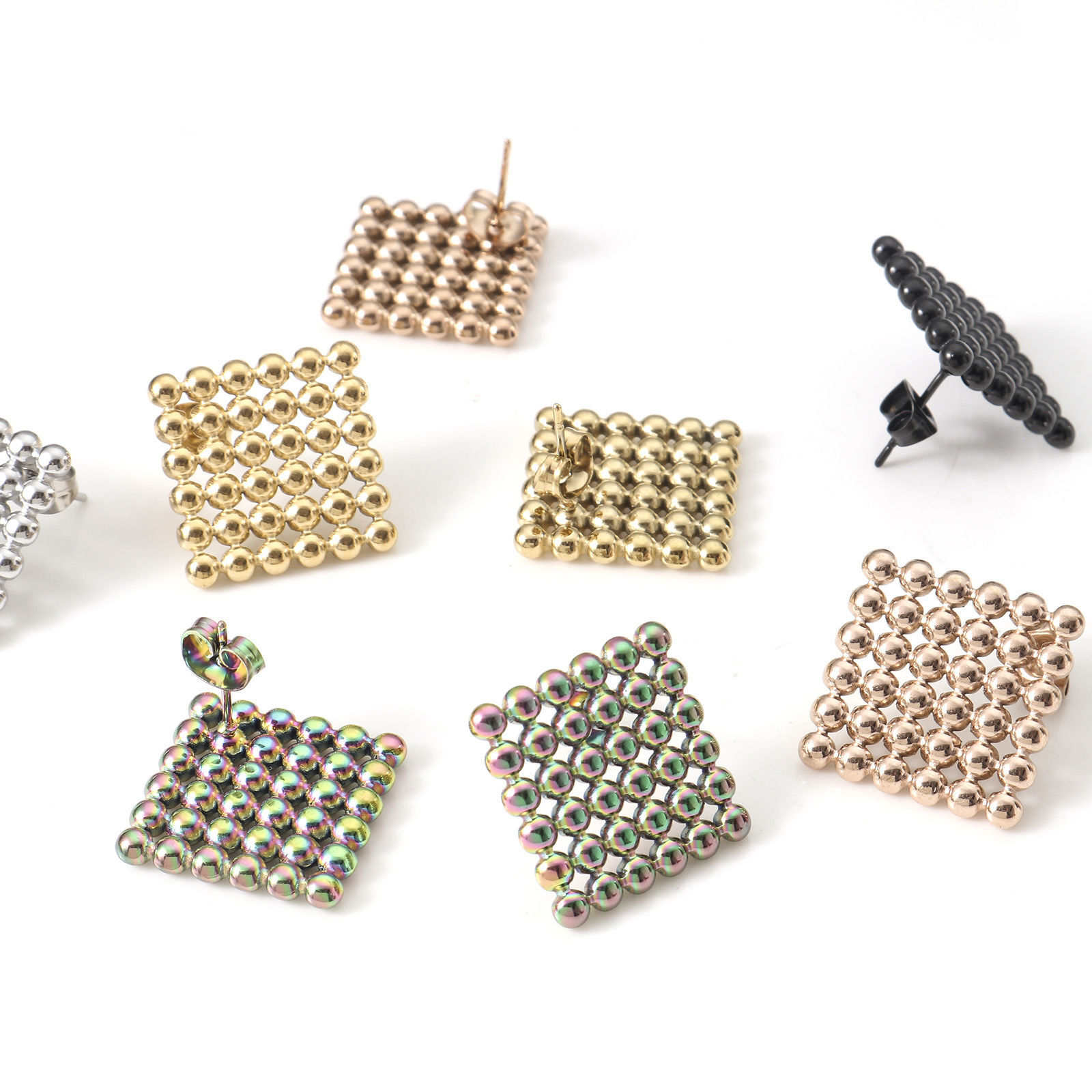 Picture of 304 Stainless Steel Geometry Series Earrings Multicolor Rhombus 24mm x 24mm