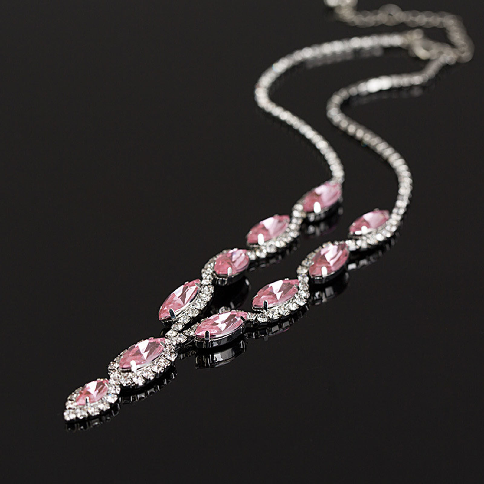 Bild von Hochzeit Schmuck Halskette Ohrringe Set Silberfarbe Marquise Quaste Bunt Strass 1 Set