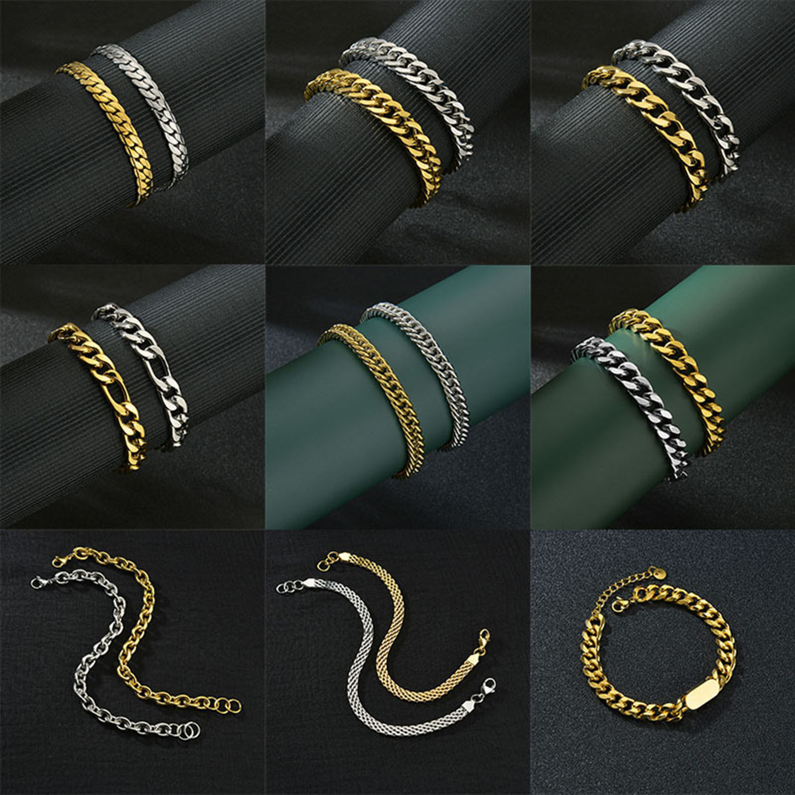 Picture of 304 Stainless Steel Men's Cuban Link Chain Bracelets Multicolor