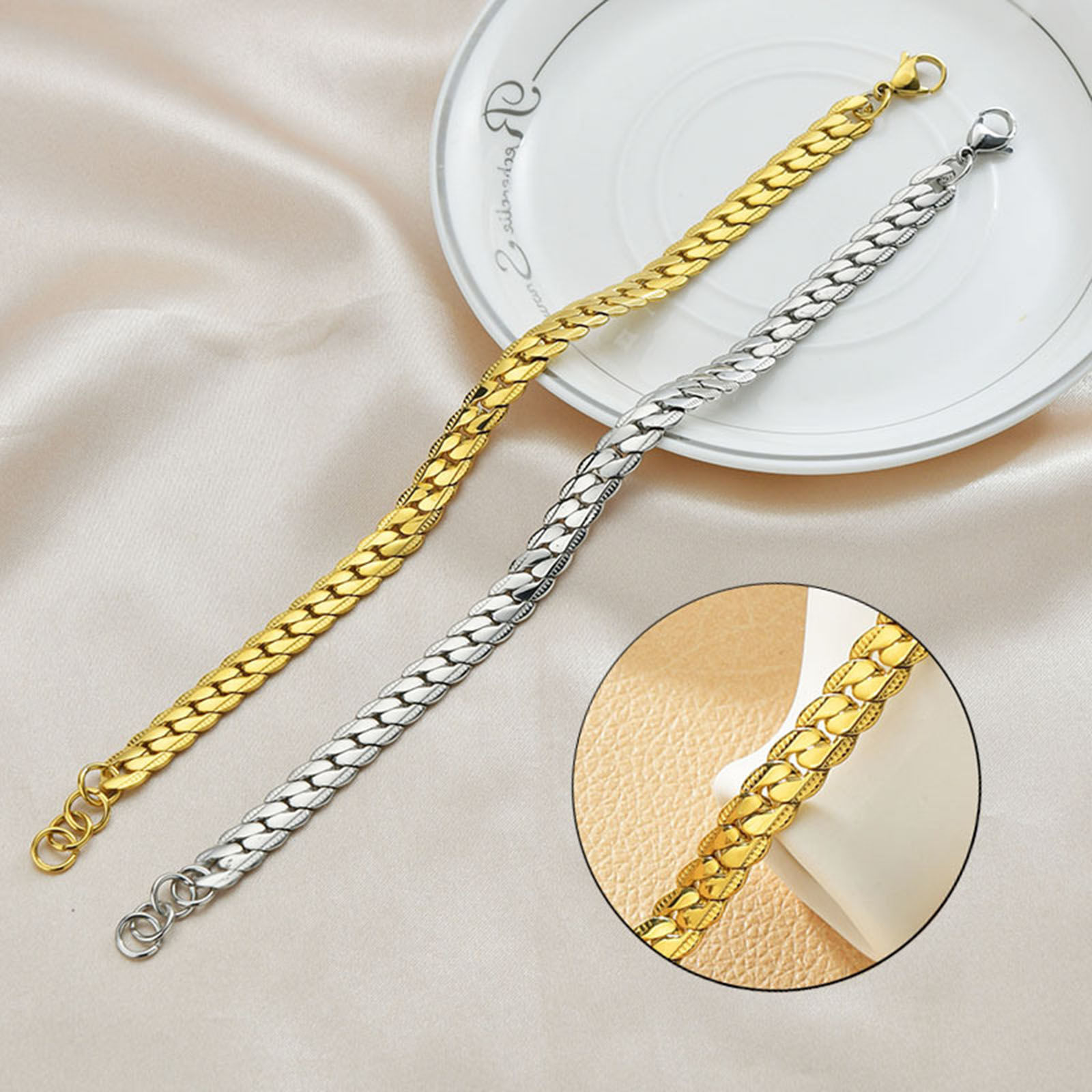 Picture of 304 Stainless Steel Men's Cuban Link Chain Bracelets Multicolor