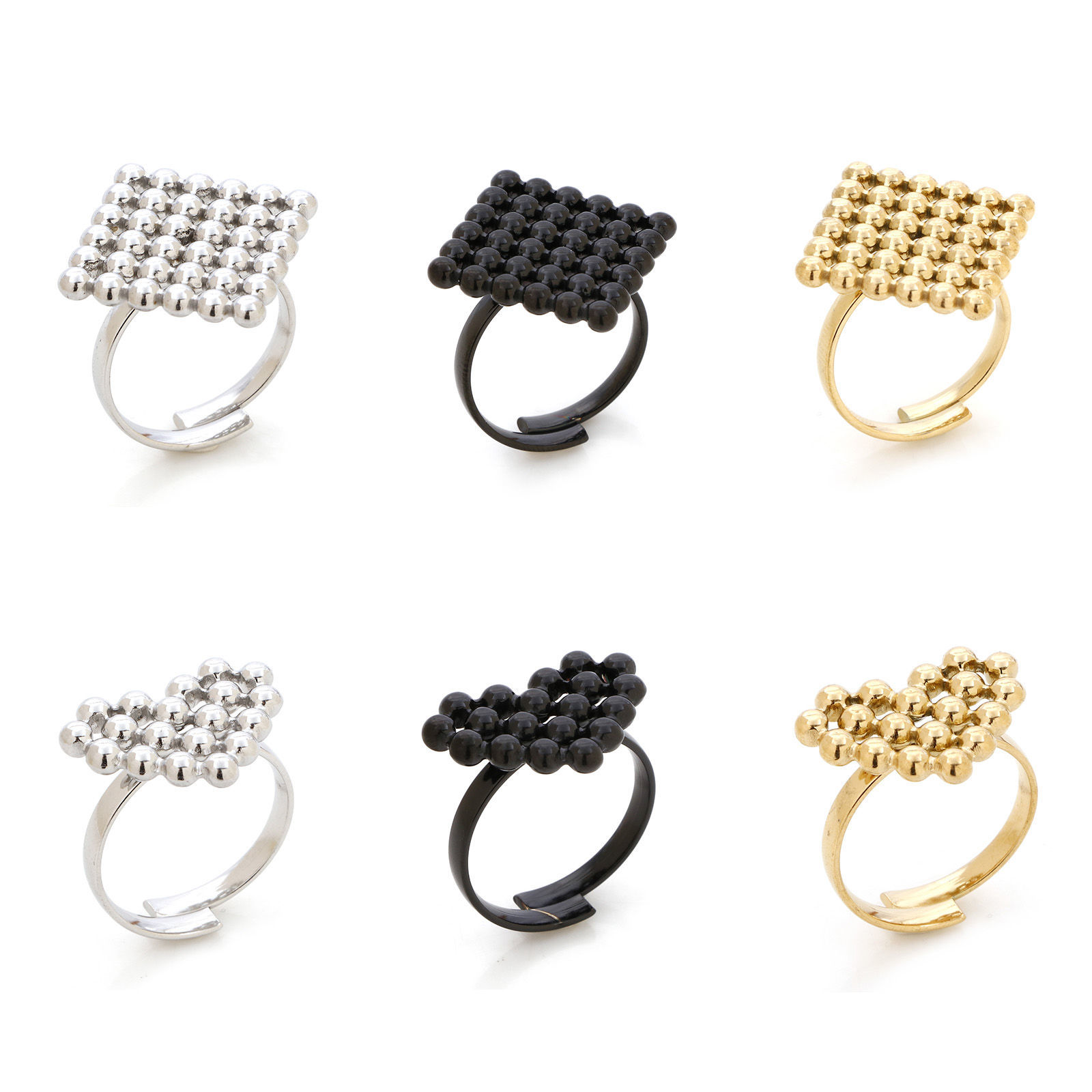 Image de Bagues Ouvert Ajoustable en 304 Acier Inoxydable Série Géométrie Multicolore Losange Cœur 16.9mm (Taille d'US 6.5) , 1 Pièce