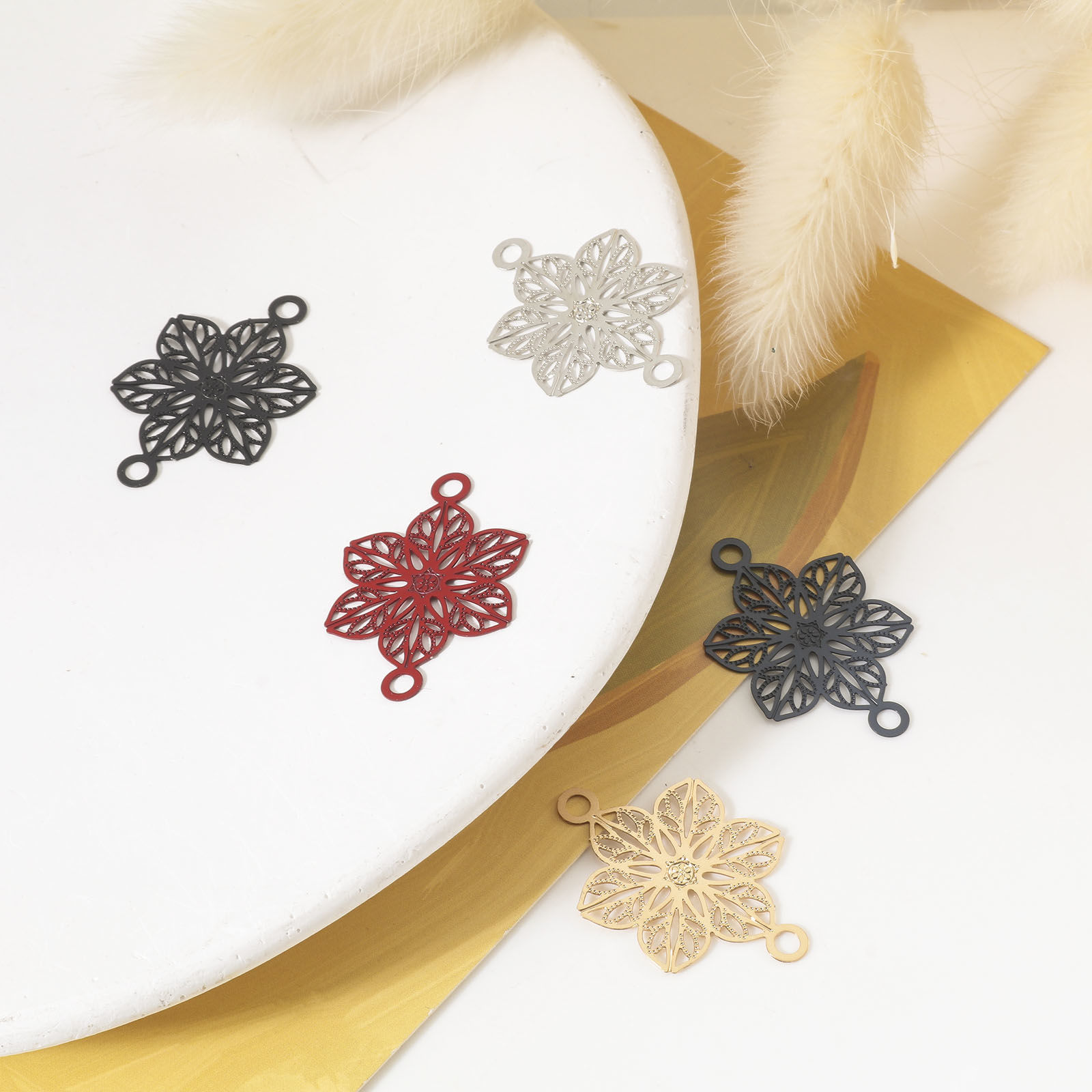 Picture of Iron Based Alloy Filigree Stamping Connectors Flower Multicolor Painted 3cm x 2cm