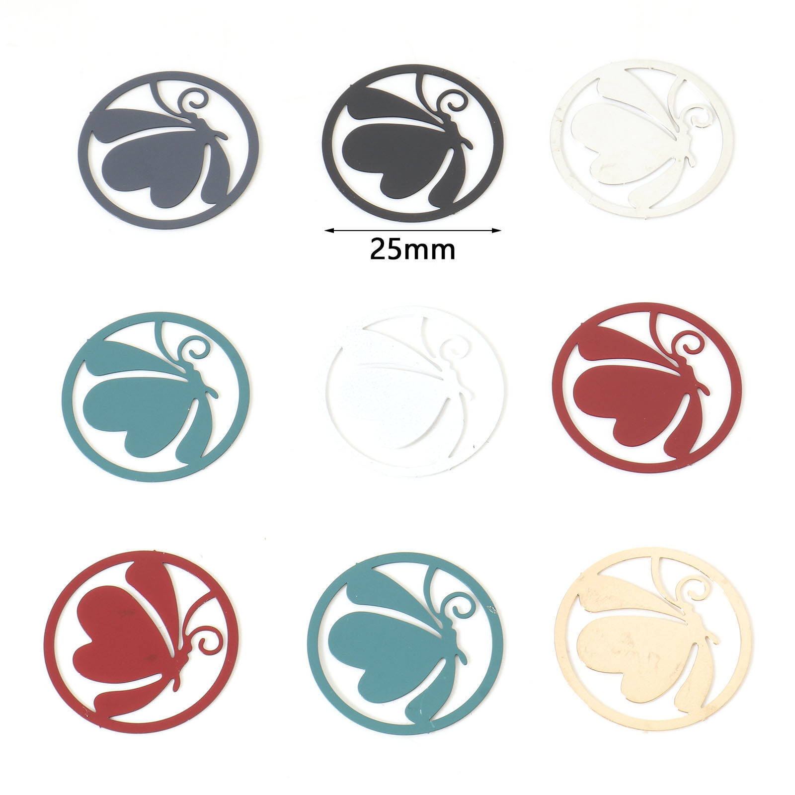 Picture of Iron Based Alloy Filigree Stamping Connectors Round Multicolor Butterfly Painted 25mm Dia., 10 PCs