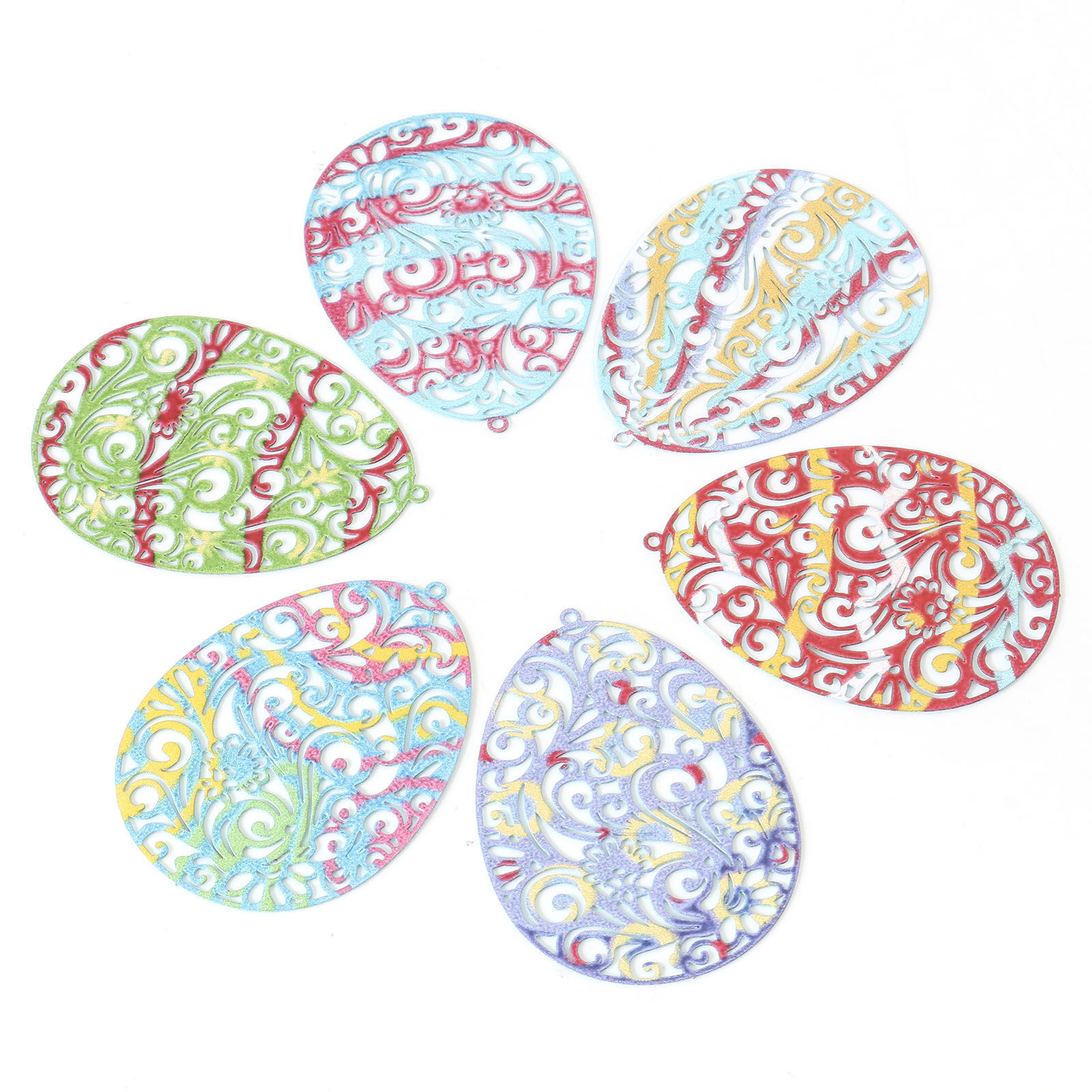 Picture of Iron Based Alloy Enamel Painting Pendants Multicolor Easter Egg Filigree Stamping 4.5cm x 3.3cm