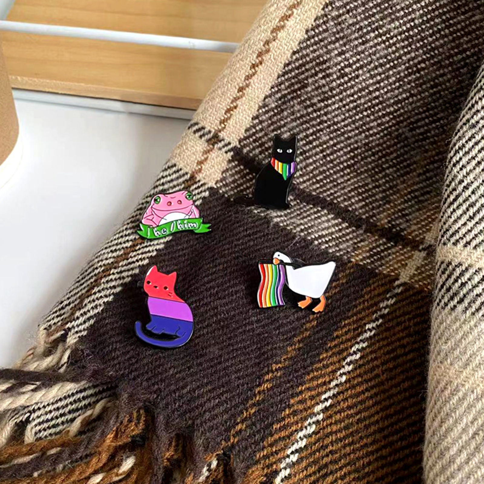 Picture of Stylish Pin Brooches Cat Animal Rainbow Multicolor Enamel