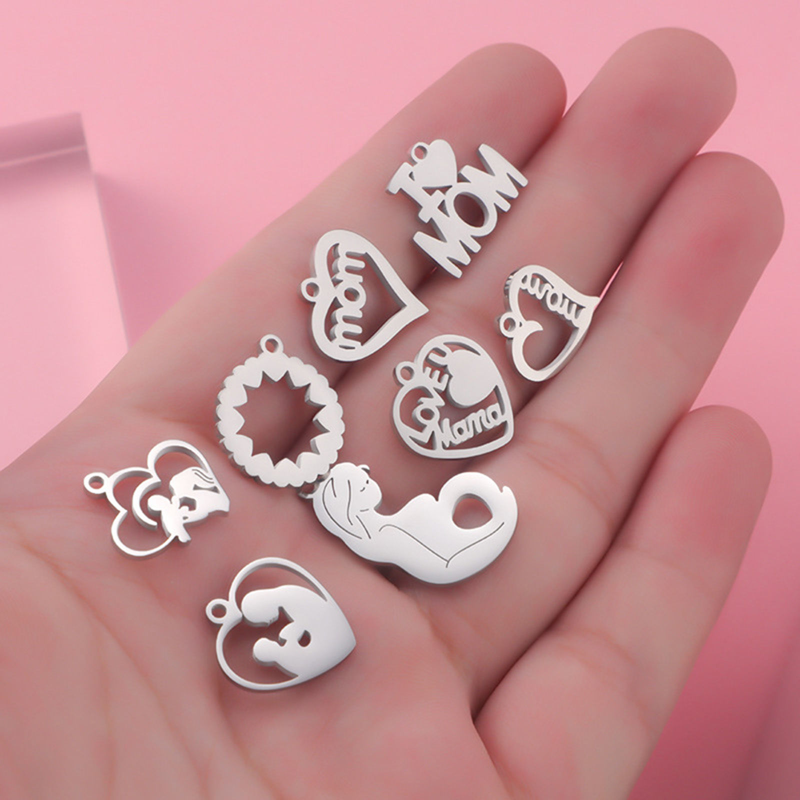 Imagen de 304 Acero Inoxidable Día De La Madre Colgantes Charms Corazón Tono de Plata 1 Unidad
