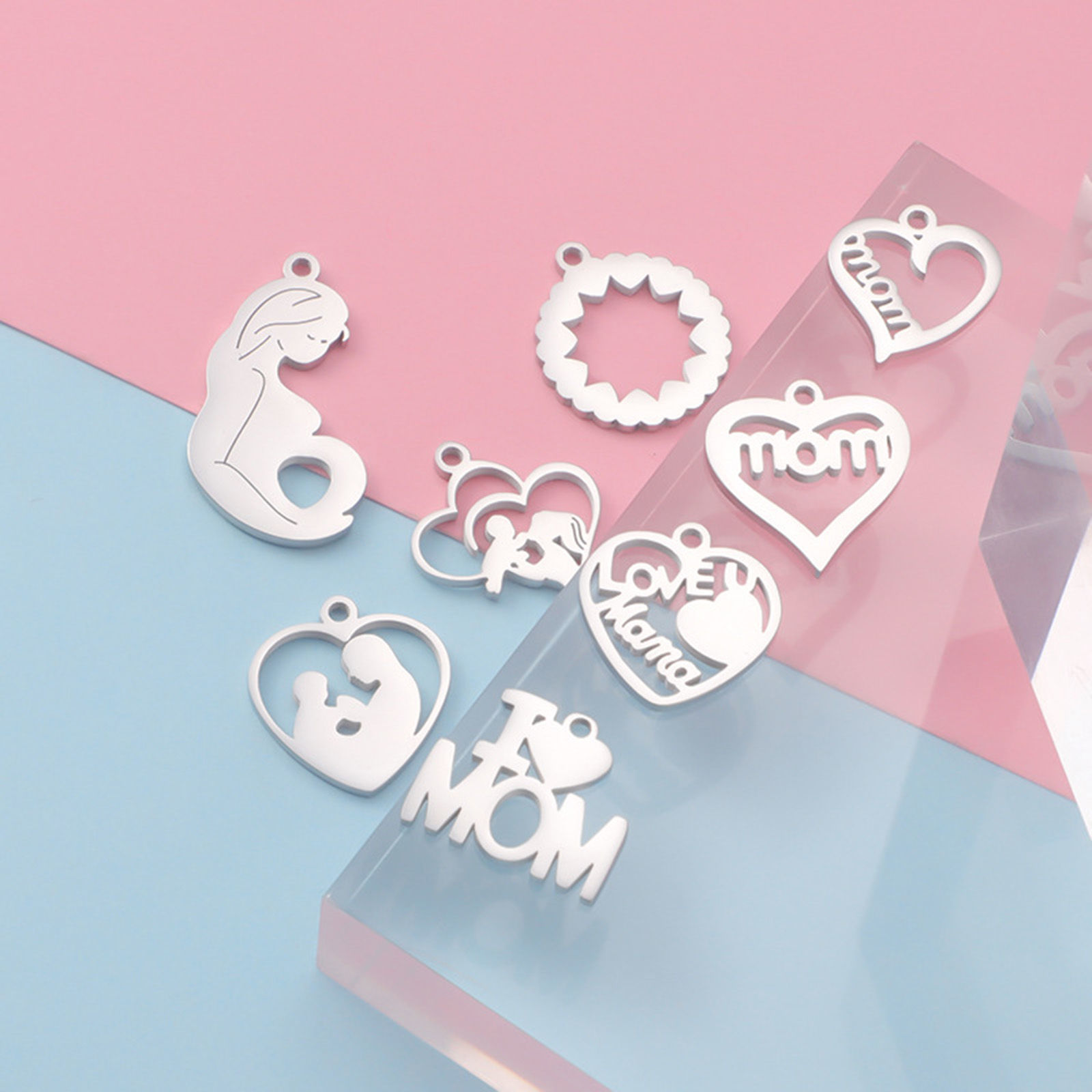 Imagen de 304 Acero Inoxidable Día De La Madre Colgantes Charms Corazón Tono de Plata 1 Unidad
