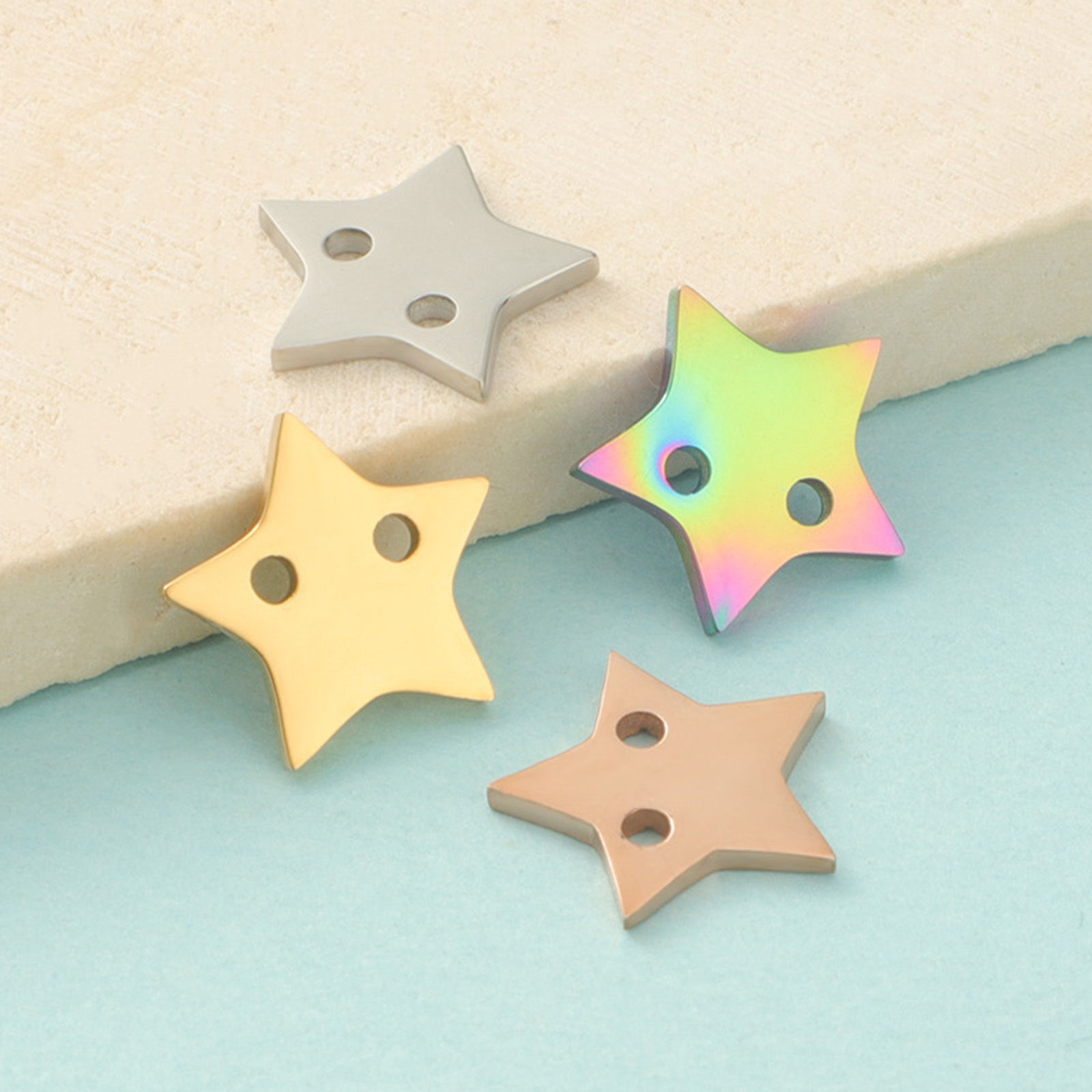 Imagen de 304 Acero Inoxidable Colgantes Charms Estrellas de cinco puntos Multicolor 11mm x 12mm, 2 Unidades