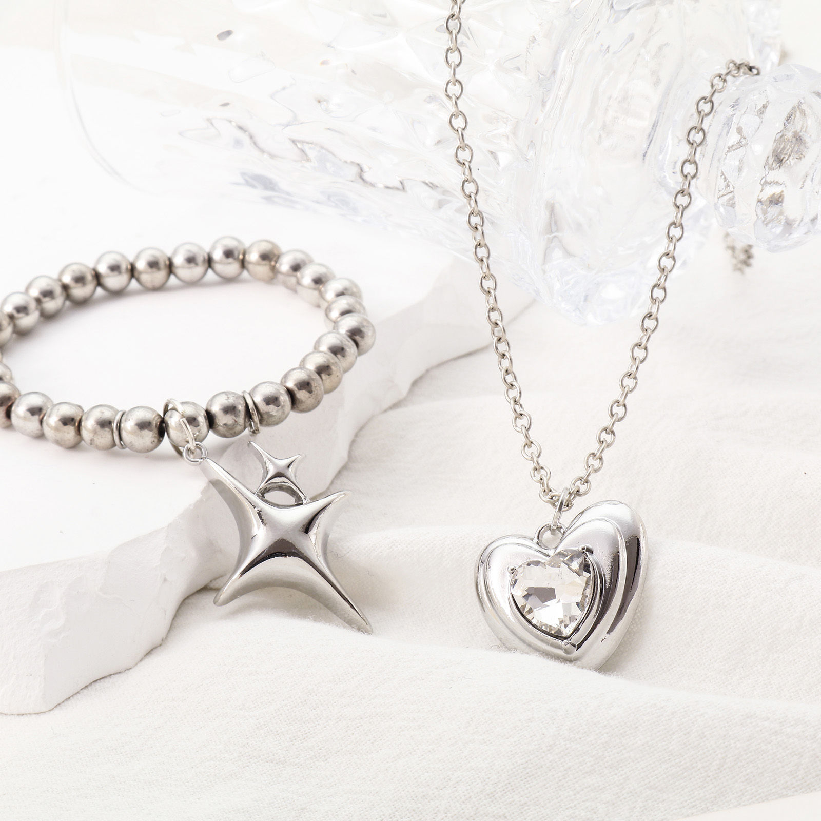 Picture of Zinc Based Alloy Pendants Silver Tone Heart Star