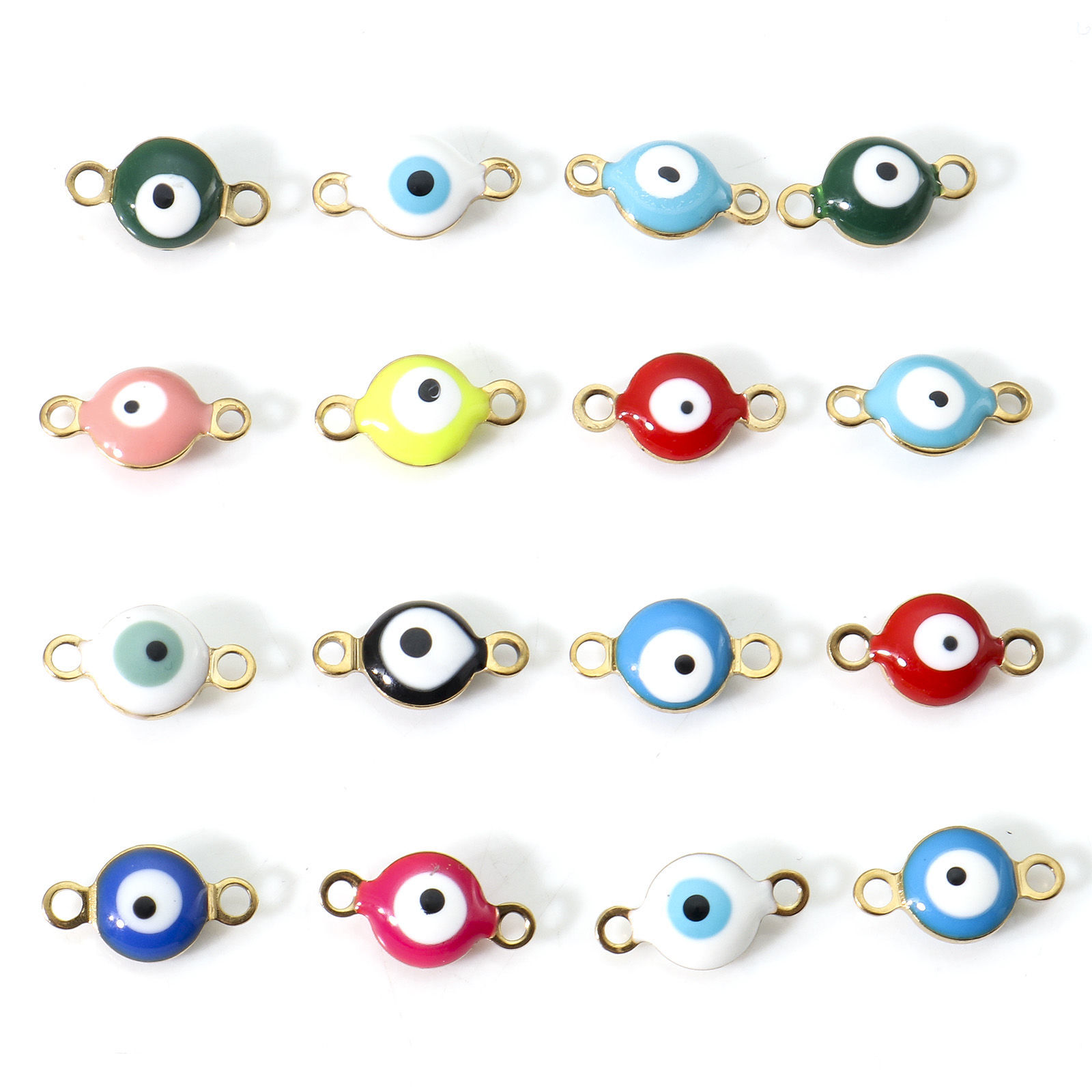 Изображение 10 ШТ вакуумное покрытие 304 Нержавеющая Сталь религия Соединители Подвески Подвески Круглые Позолоченный Разноцветный Злой Глаз Двусторонняя эмаль 11мм x 6мм