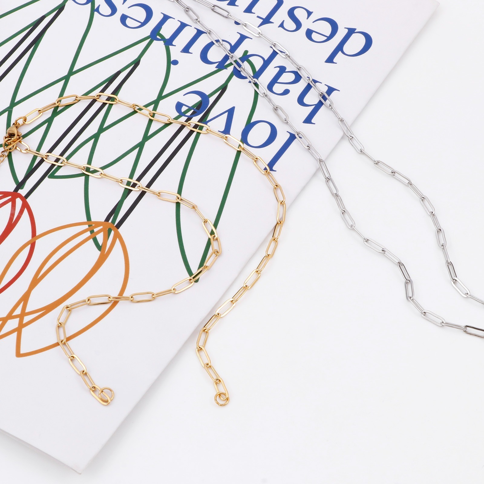 Picture of 304 Stainless Steel Link Cable Chain Semi-finished Necklace For DIY Handmade Jewelry Making Multicolor With Lobster Claw Clasp And Extender Chain 44.5cm(17 4/8") long