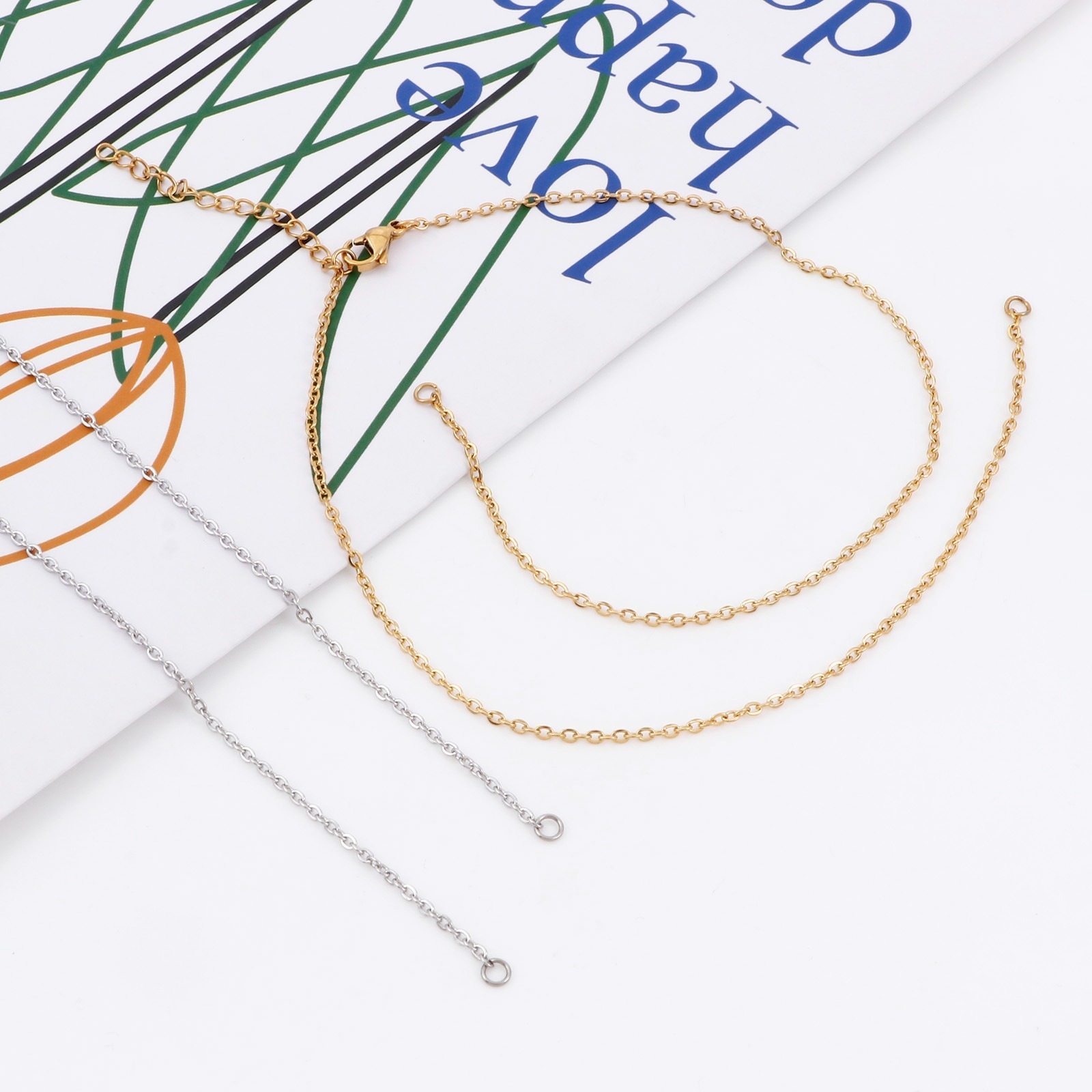 Picture of 304 Stainless Steel Link Cable Chain Semi-finished Necklace For DIY Handmade Jewelry Making Multicolor With Lobster Claw Clasp And Extender Chain 44.5cm(17 4/8") long