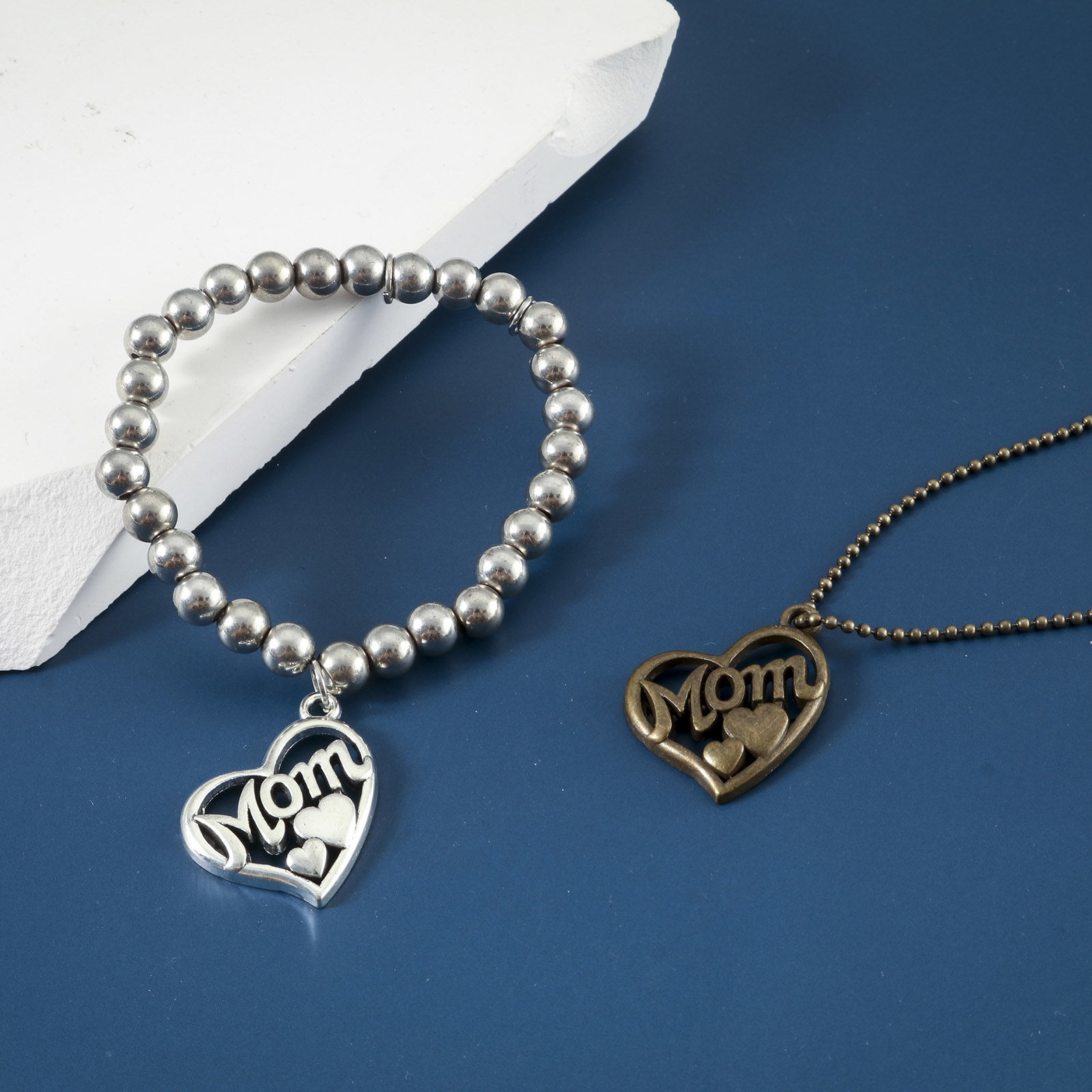 Picture of Zinc Based Alloy Mother's Day Charms Multicolor Heart Message " Mom " 24mm x 22mm