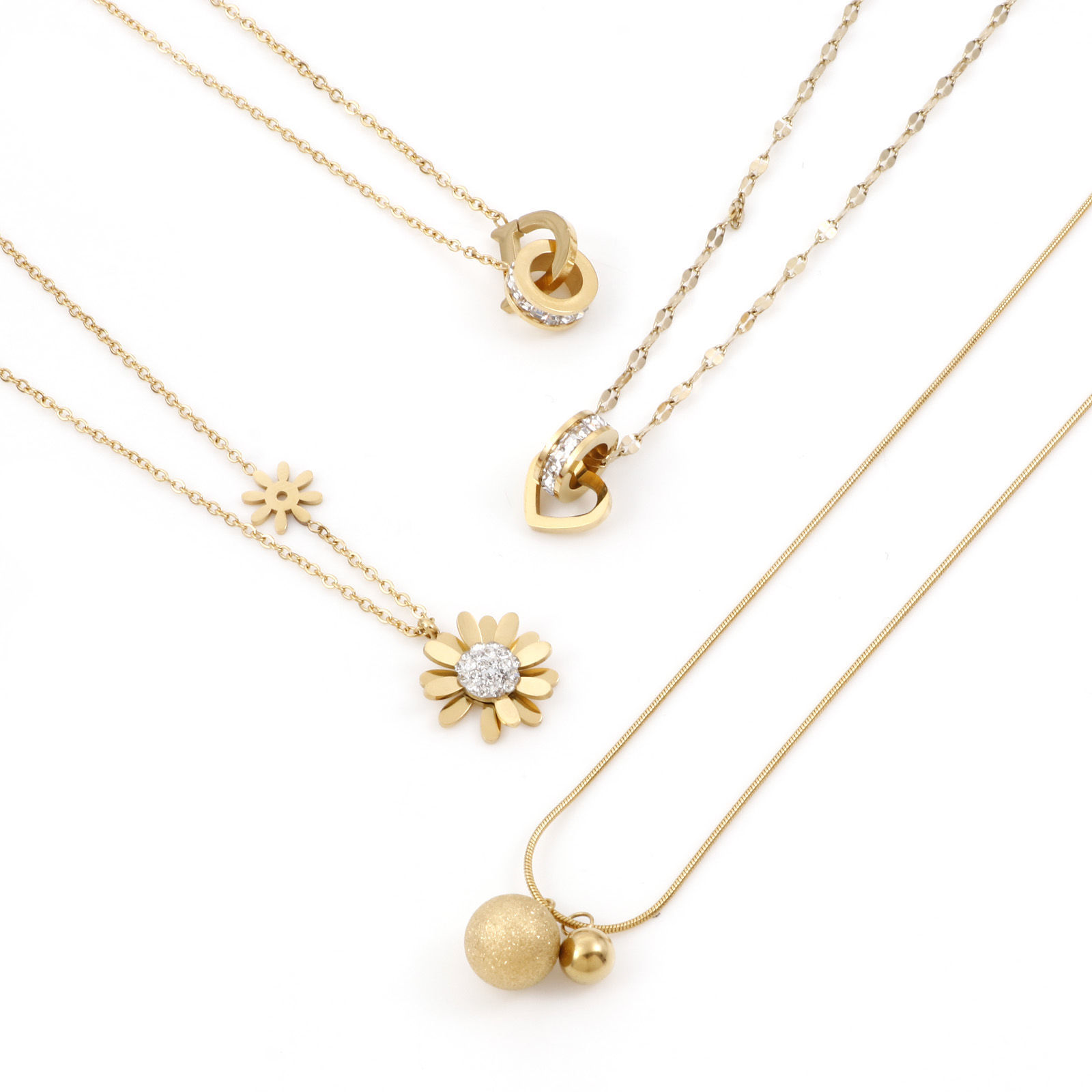 Picture of 304 Stainless Steel Stylish Snake Chain Necklace 18K Gold Plated Daisy Flower