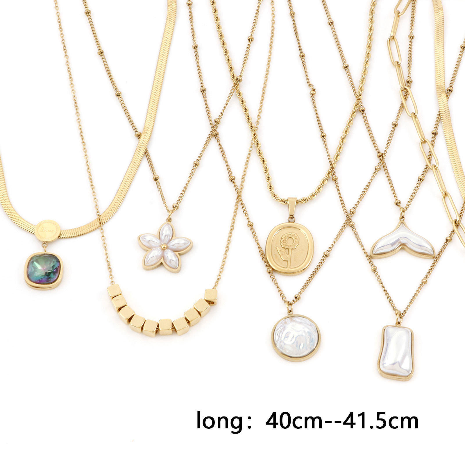 Picture of 304 Stainless Steel Stylish Curb Link Chain Necklace 18K Gold Plated Fishtail Imitation Pearl