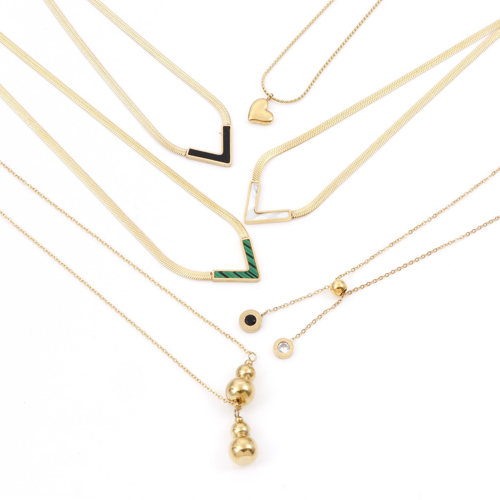Picture of 304 Stainless Steel Stylish Link Chain Necklace 18K Gold Plated V Shape