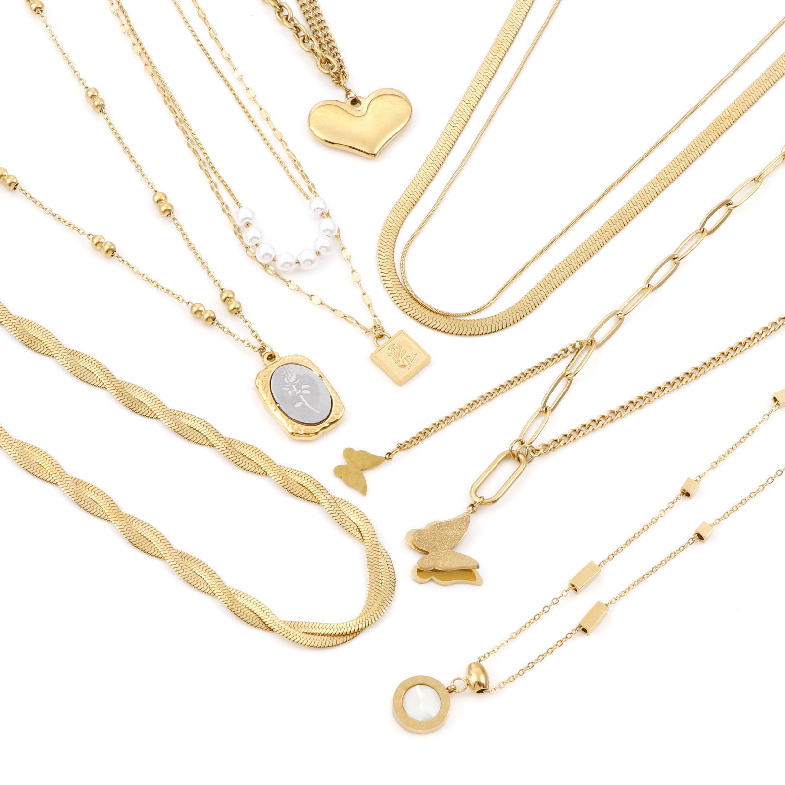 Изображение 304 Нержавеющая Сталь Стильный Позолоченные цепочки Ожерелья 18K Позолоченный Бабочка Прозрачный Горный Хрусталь 1 ШТ