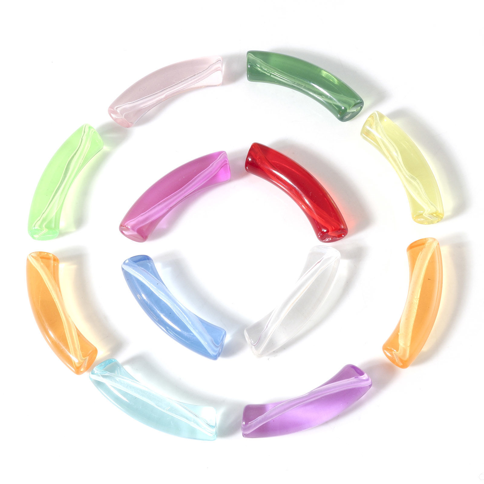 アクリル ビーズ ペンダント チャーム DIY 手作り ハンドメイド ジュエリー アクセサリーを作る 多色 透明 曲がったチューブ 円弧 約 3.3cm x 0.8cm、 穴：約 1.4mm、 50 個 の画像