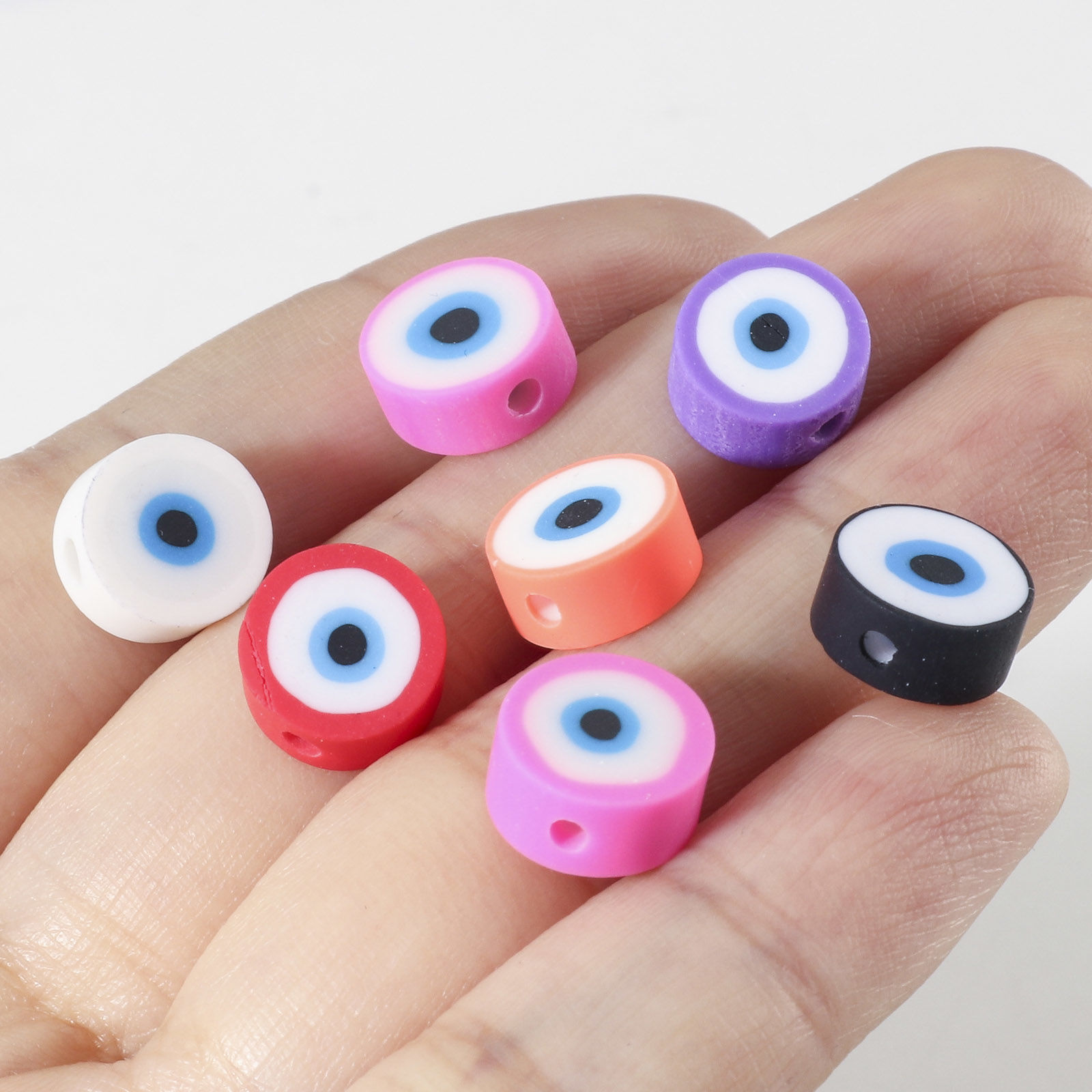 Picture of Polymer Clay Religious Beads Round Multicolor Evil Eye Pattern About 10mm Dia
