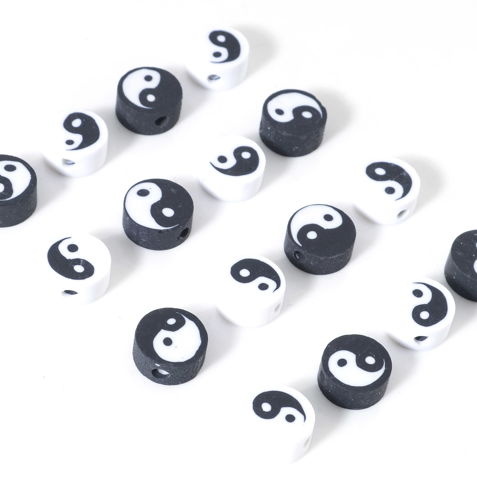 Picture of Polymer Clay Religious Beads Round Multicolor Yin Yang Symbol Pattern About 9.5mm Dia