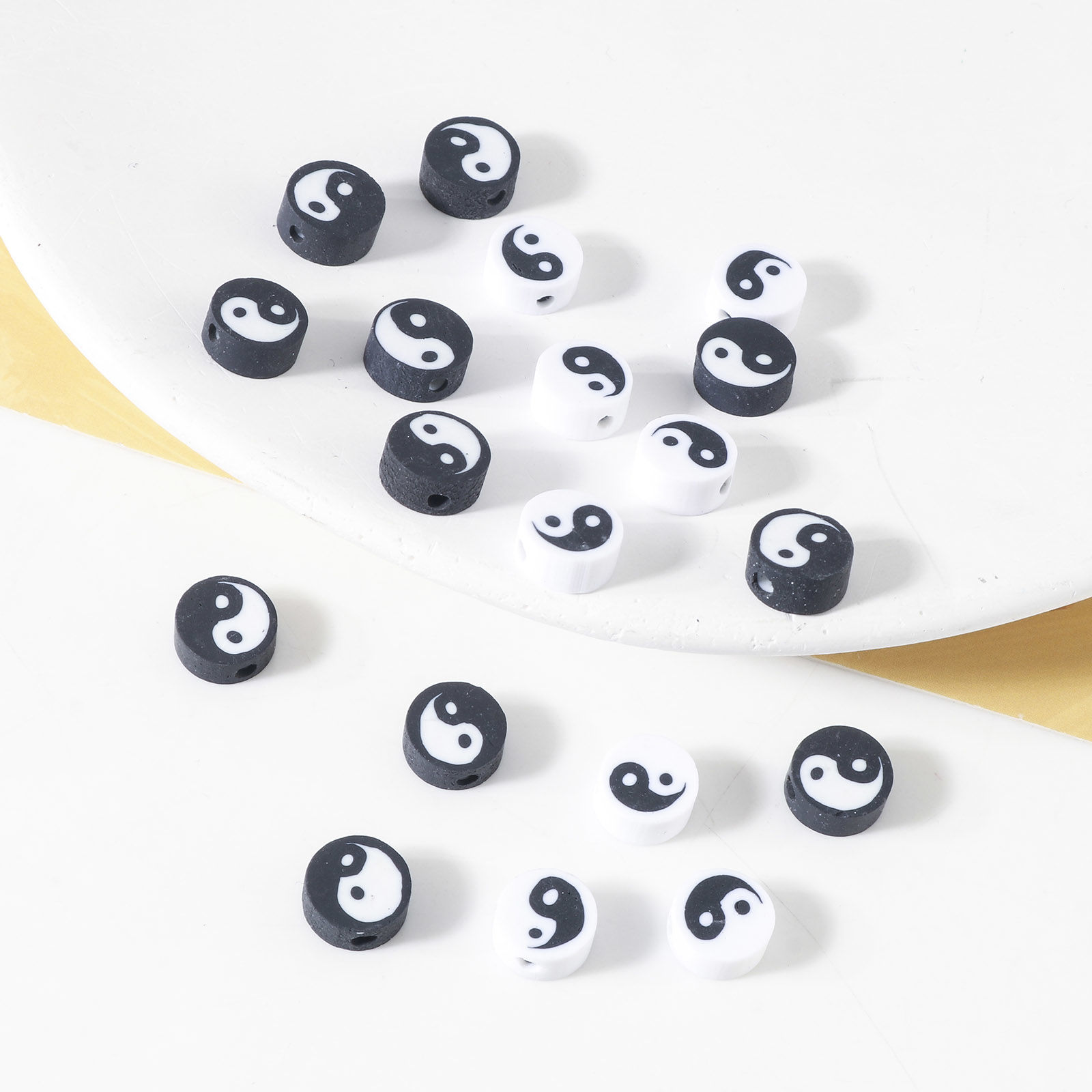 Picture of Polymer Clay Religious Beads Round Multicolor Yin Yang Symbol Pattern About 9.5mm Dia