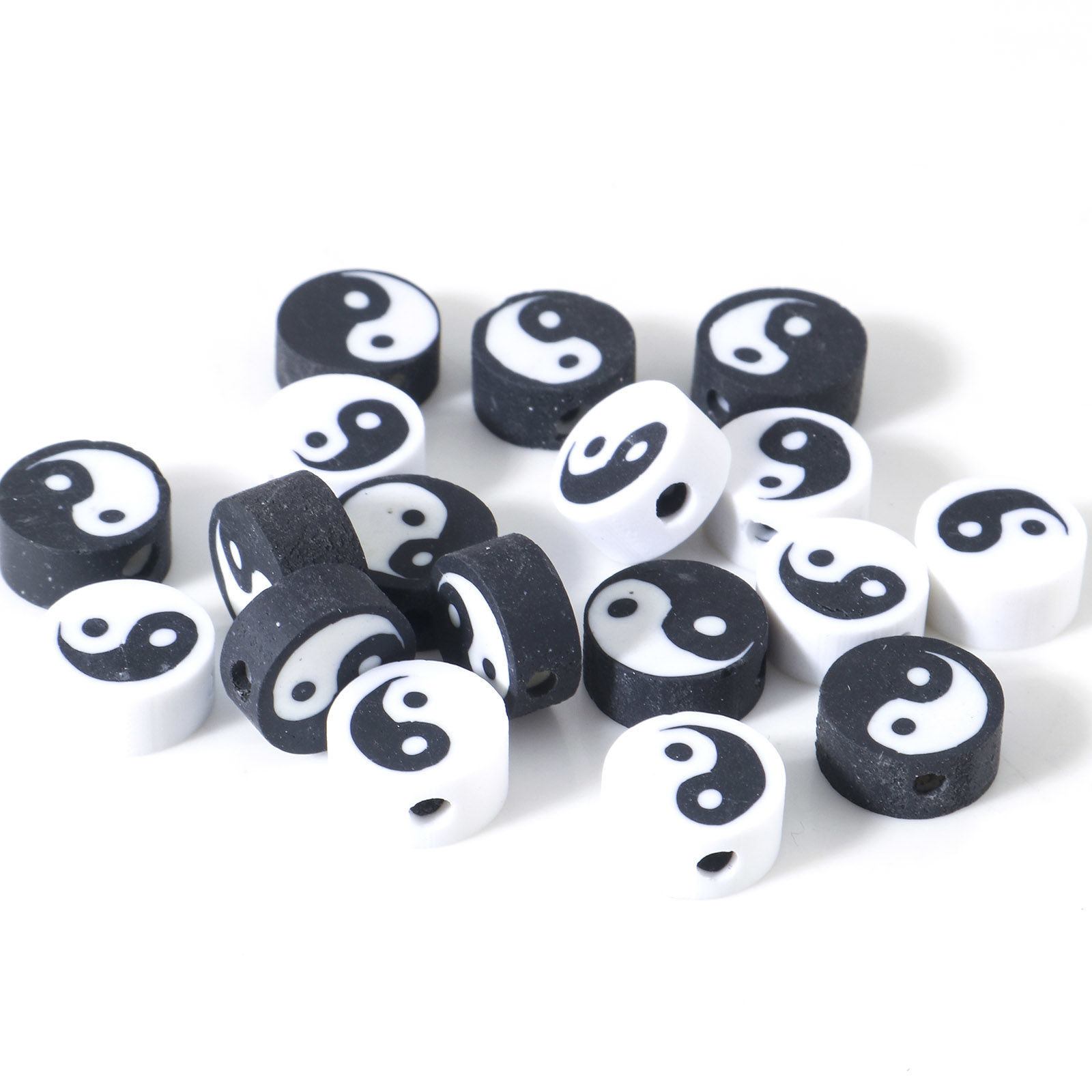 Picture of Polymer Clay Religious Beads Round Multicolor Yin Yang Symbol Pattern About 9.5mm Dia