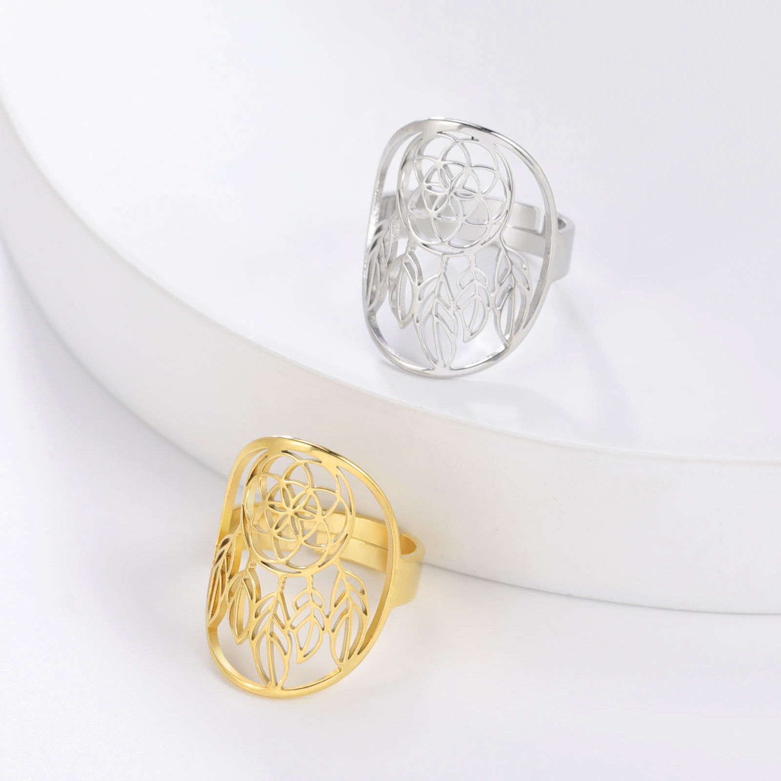 Изображение 304 Нержавеющая Сталь Стильный Открытые Регулируемые Кольца Разноцветный Ловец снов 17.3мм(Американский Размер 7), 1 ШТ