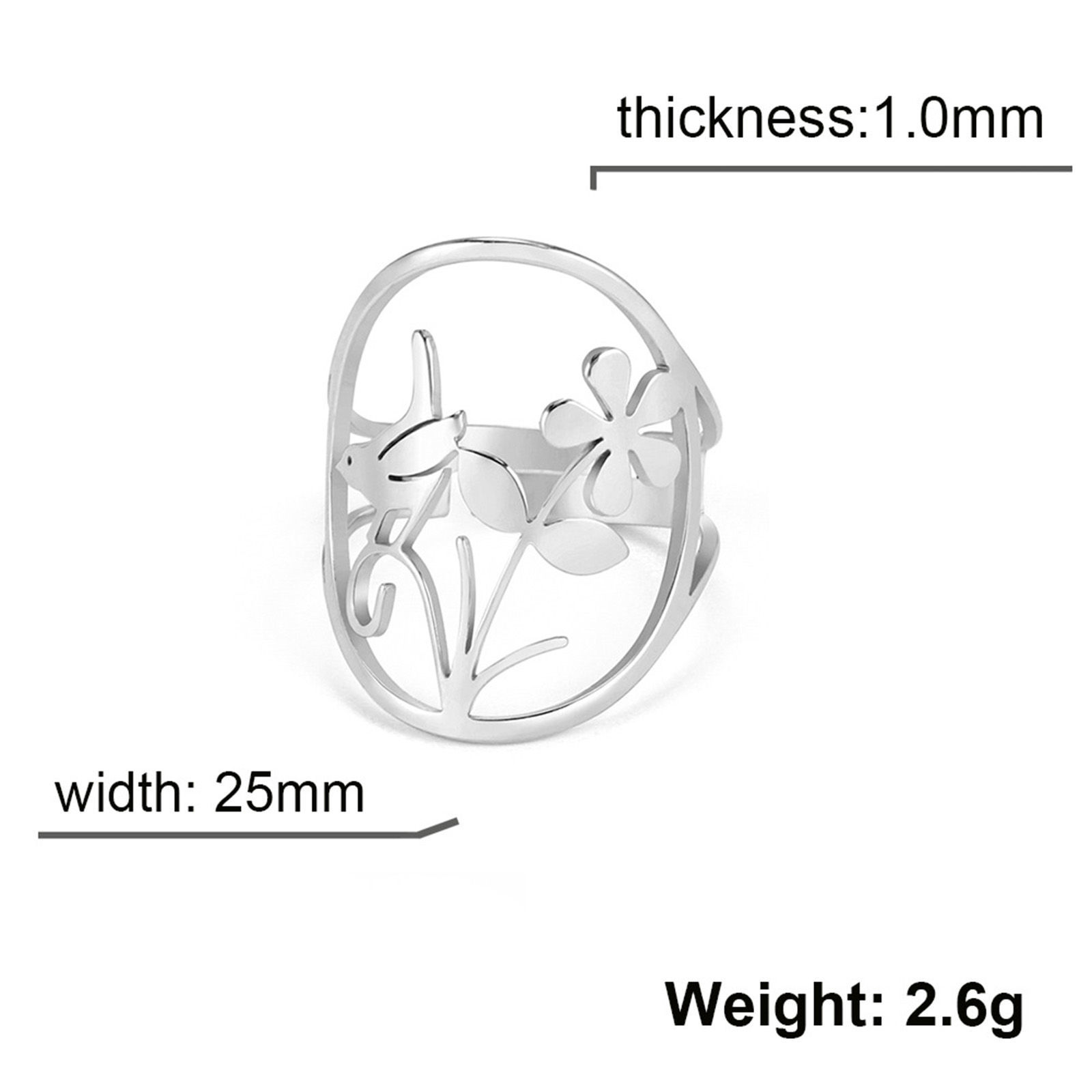 Изображение 304 Нержавеющая Сталь Стильный Открытые Регулируемые Кольца Разноцветный Птицы Цветок 17.3мм(Американский Размер 7), 1 ШТ