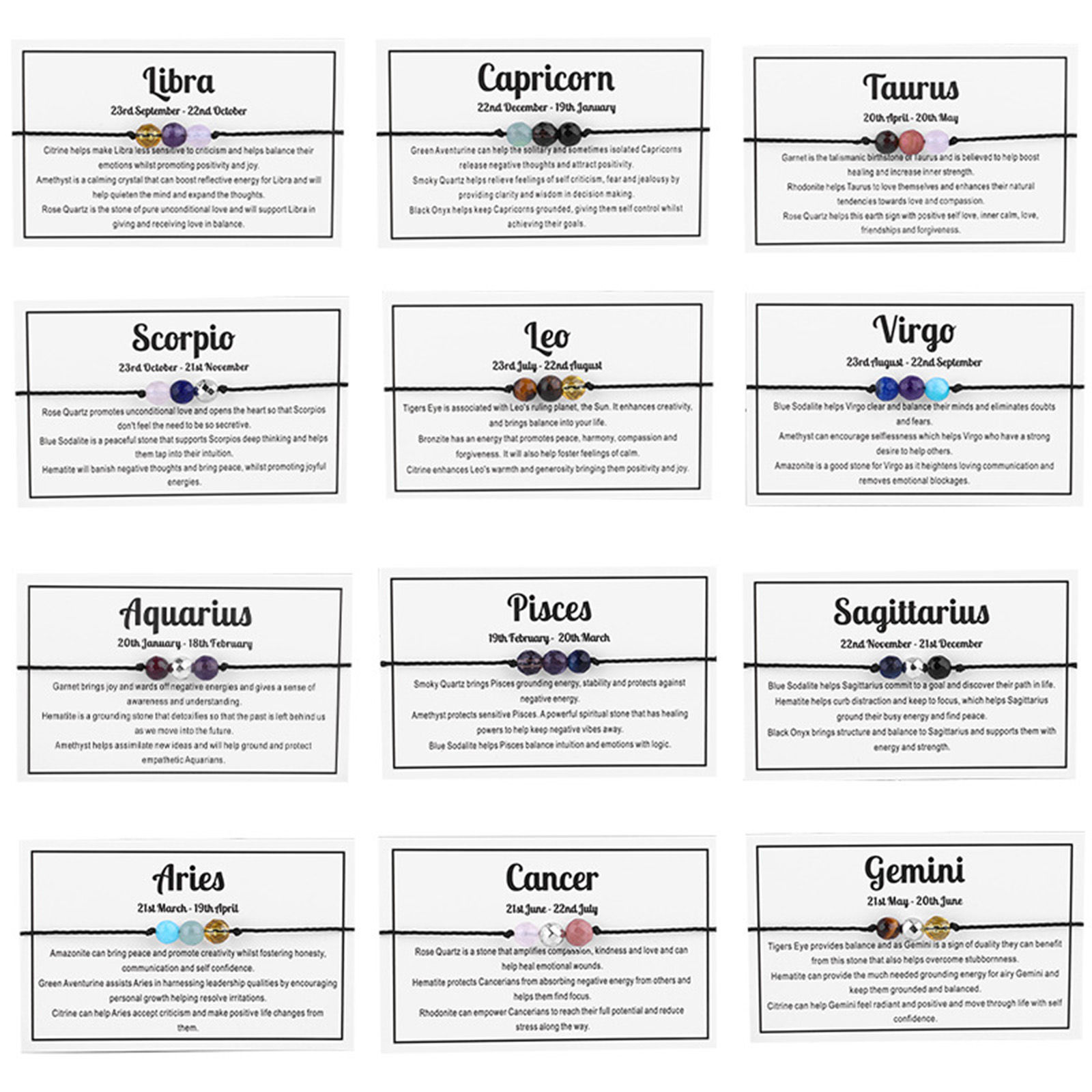 Picture of Gemstone Adjustable Braided Bracelets Zodiac Constellation 30cm(11 6/8") long