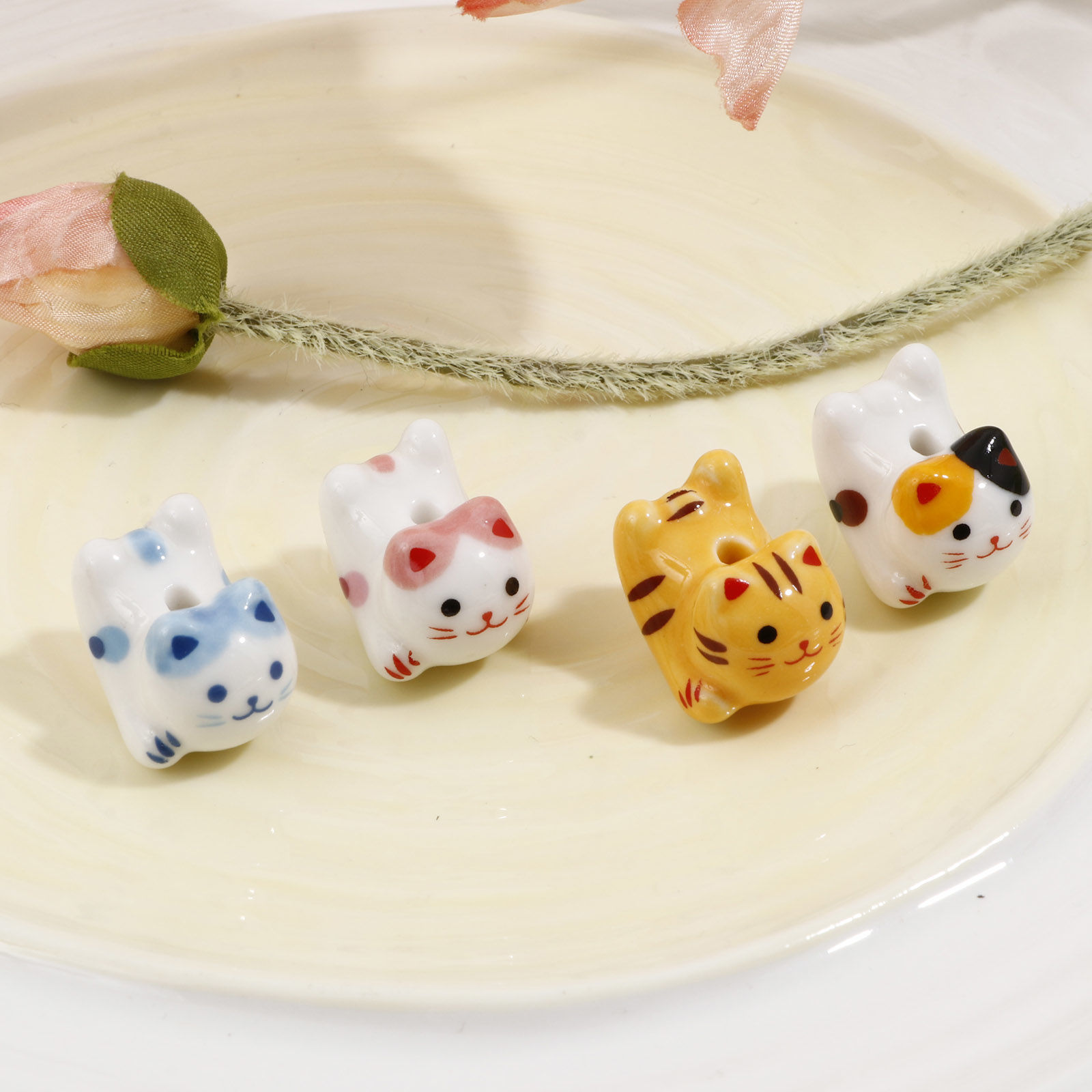 Picture of Ceramic Beads For DIY Jewelry Making Cat Animal Multicolor 3D About 21mm x 16mm