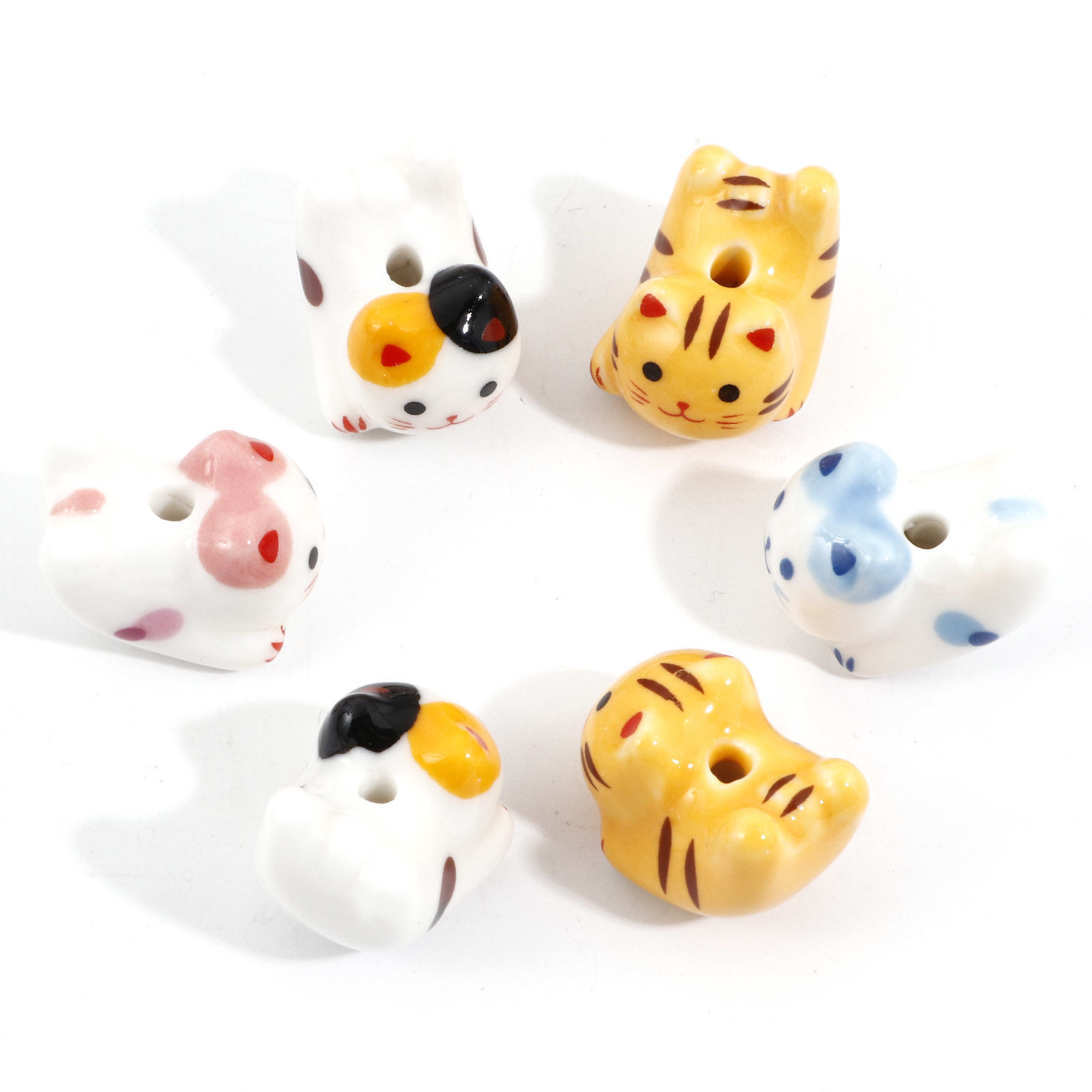 Picture of Ceramic Beads For DIY Jewelry Making Cat Animal Multicolor 3D About 21mm x 16mm