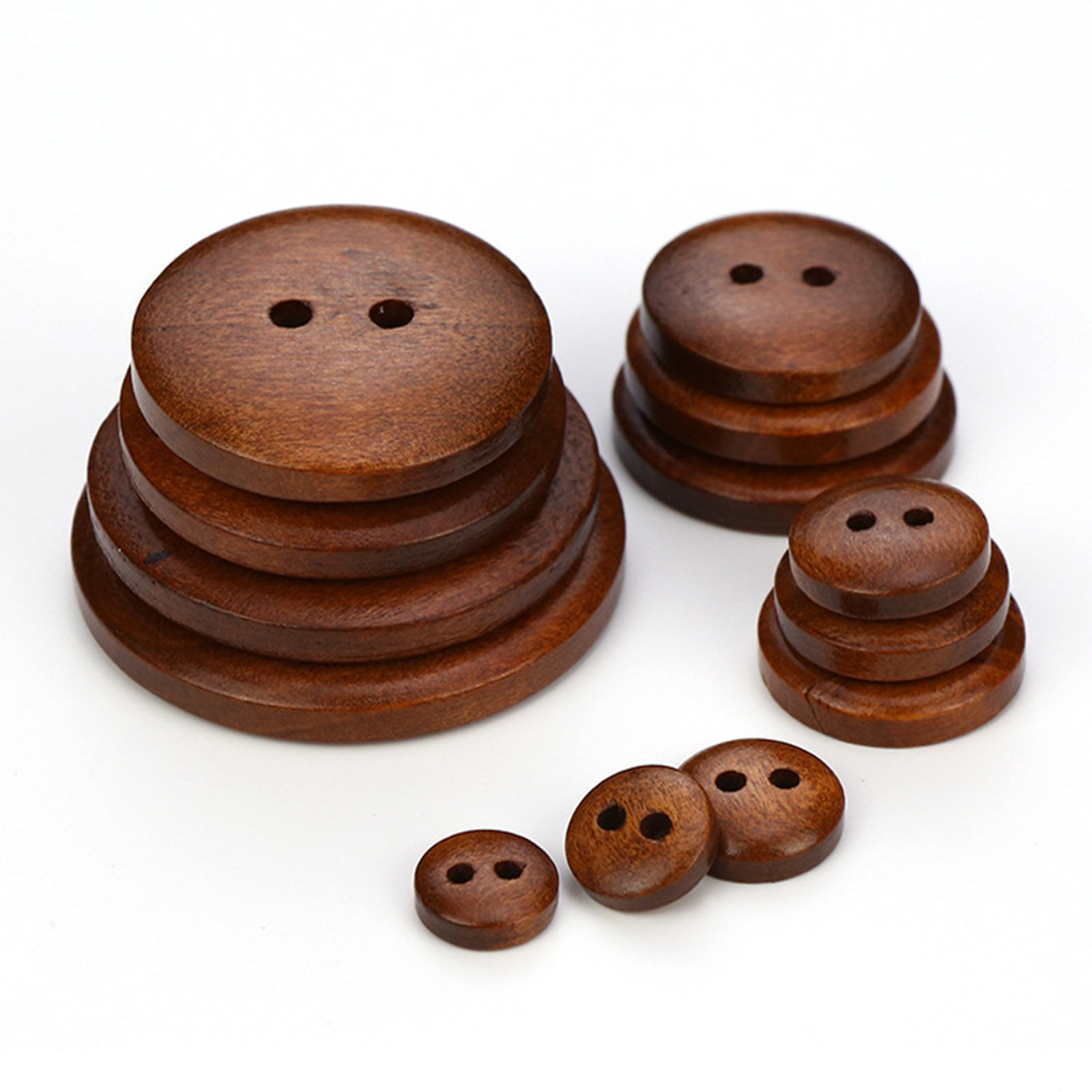 Imagen de Madera Botón de Costura Scrapbooking Dos Agujeros Ronda Negro 100 Unidades