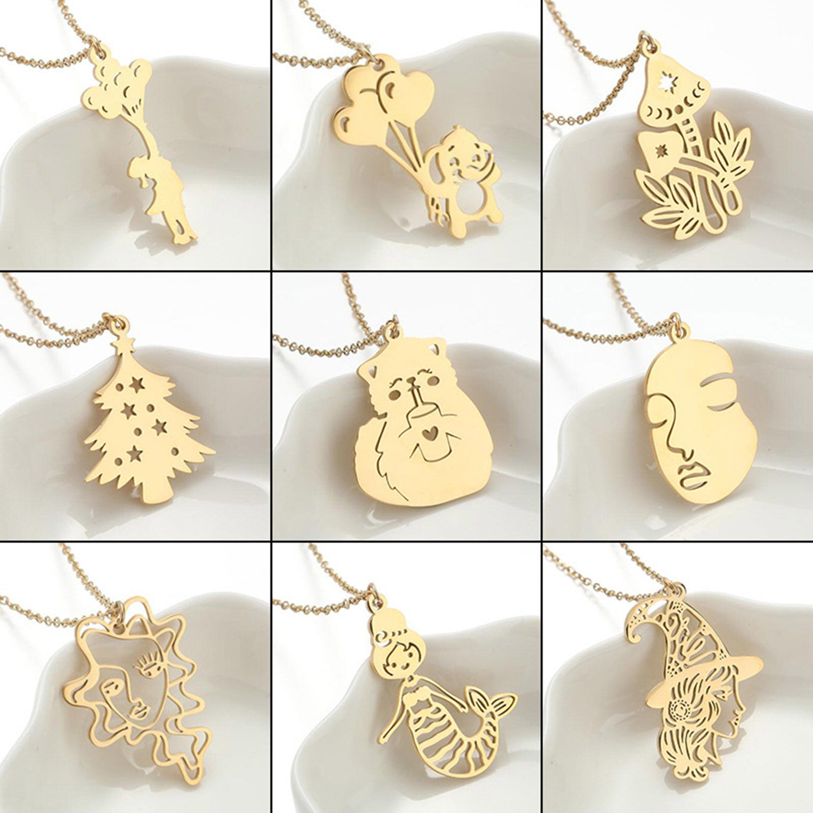 Picture of 201 Stainless Steel Stylish Link Cable Chain Necklace Multicolor Cat Animal Christmas Tree 45cm(17 6/8") long