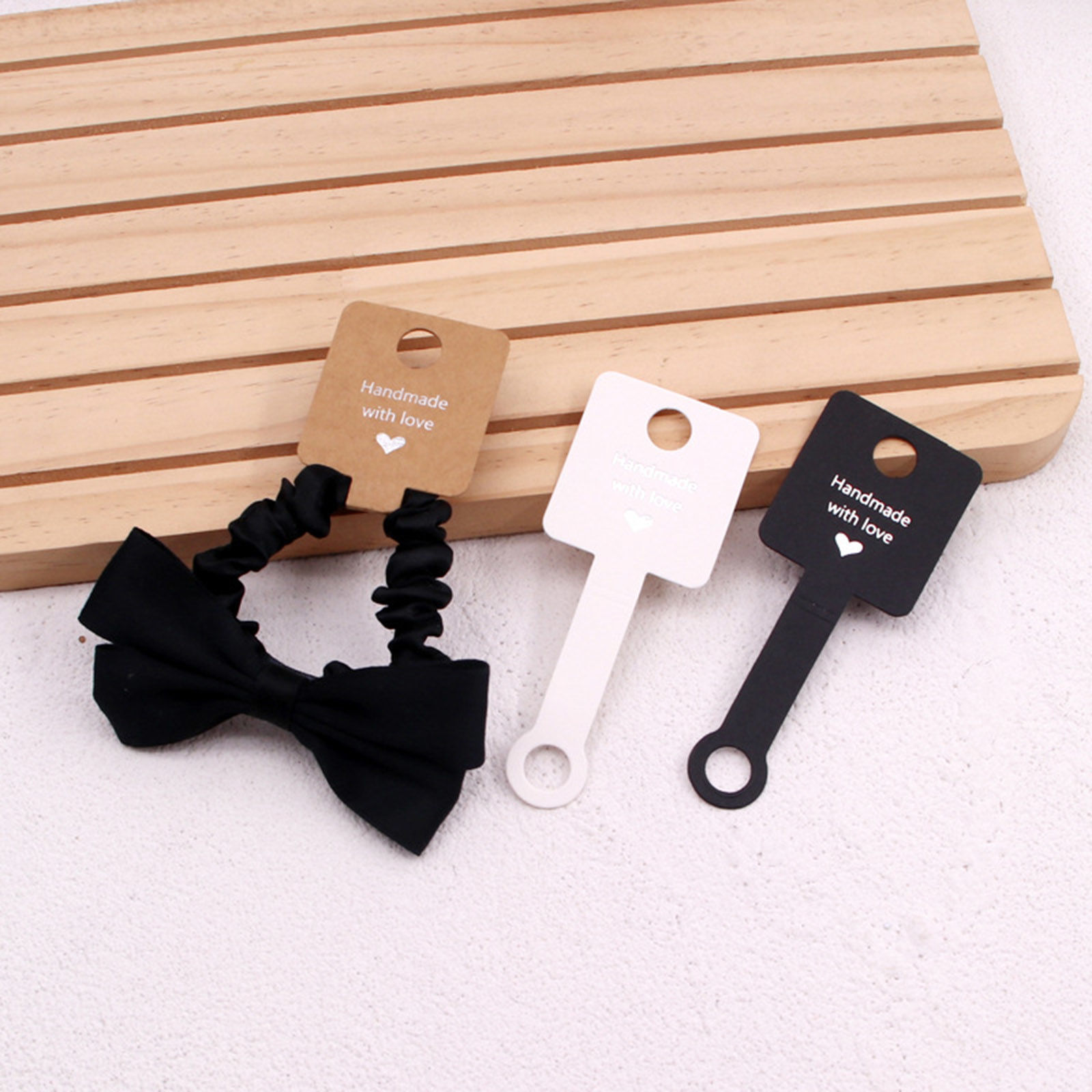 Picture of Paper Jewelry Display Card For Rings Hair Bands Multicolor Message " Handmade with love " 10cm x 4cm