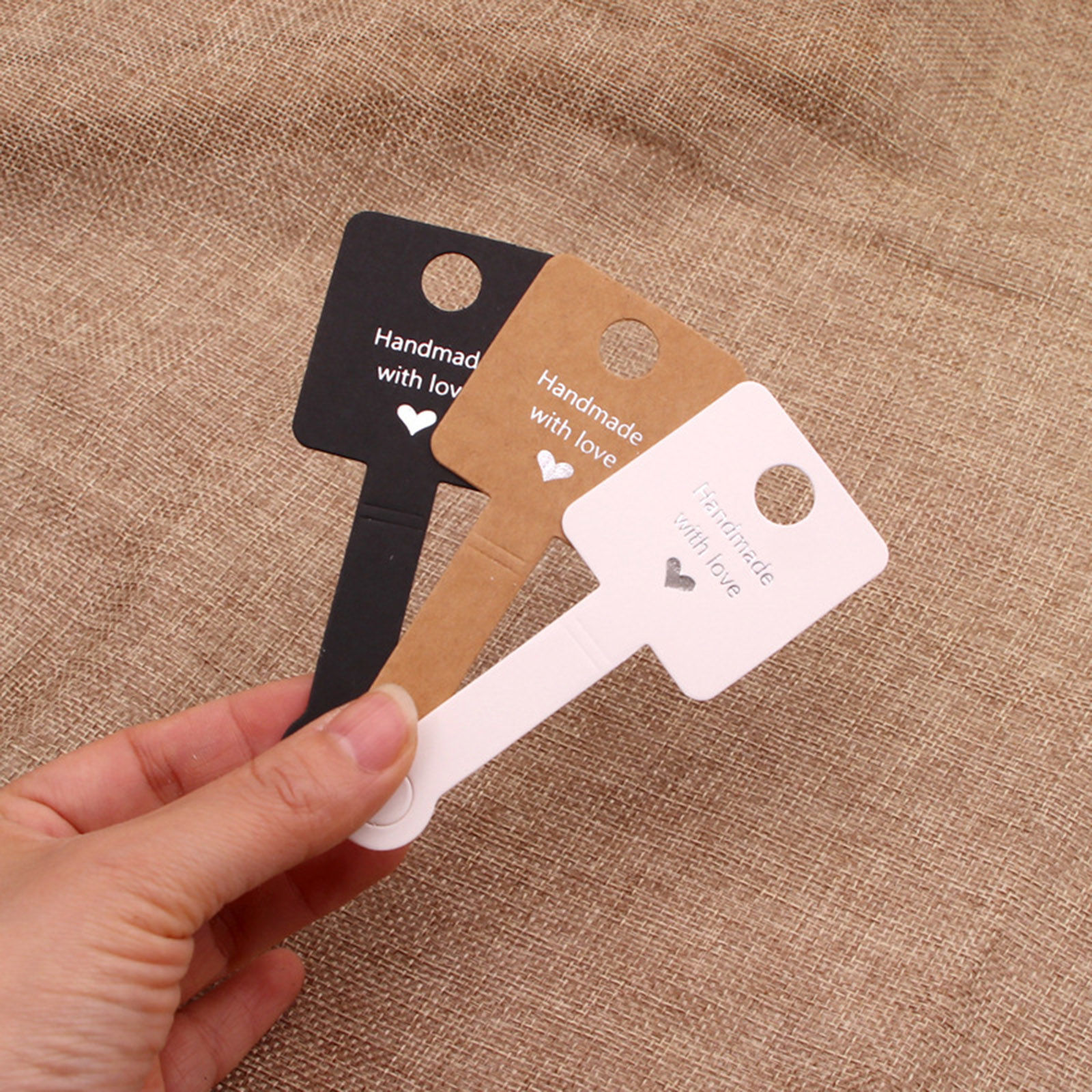 Picture of Paper Jewelry Display Card For Rings Hair Bands Multicolor Message " Handmade with love " 10cm x 4cm
