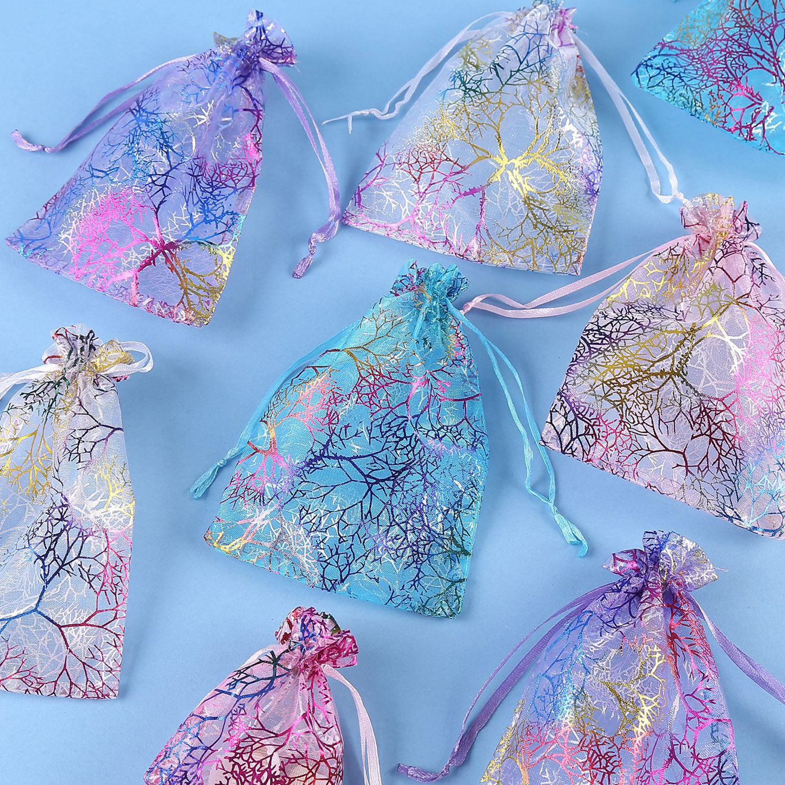 Picture of Organza Hot Stamping Jewelry Bags Rectangle Multicolor Branch
