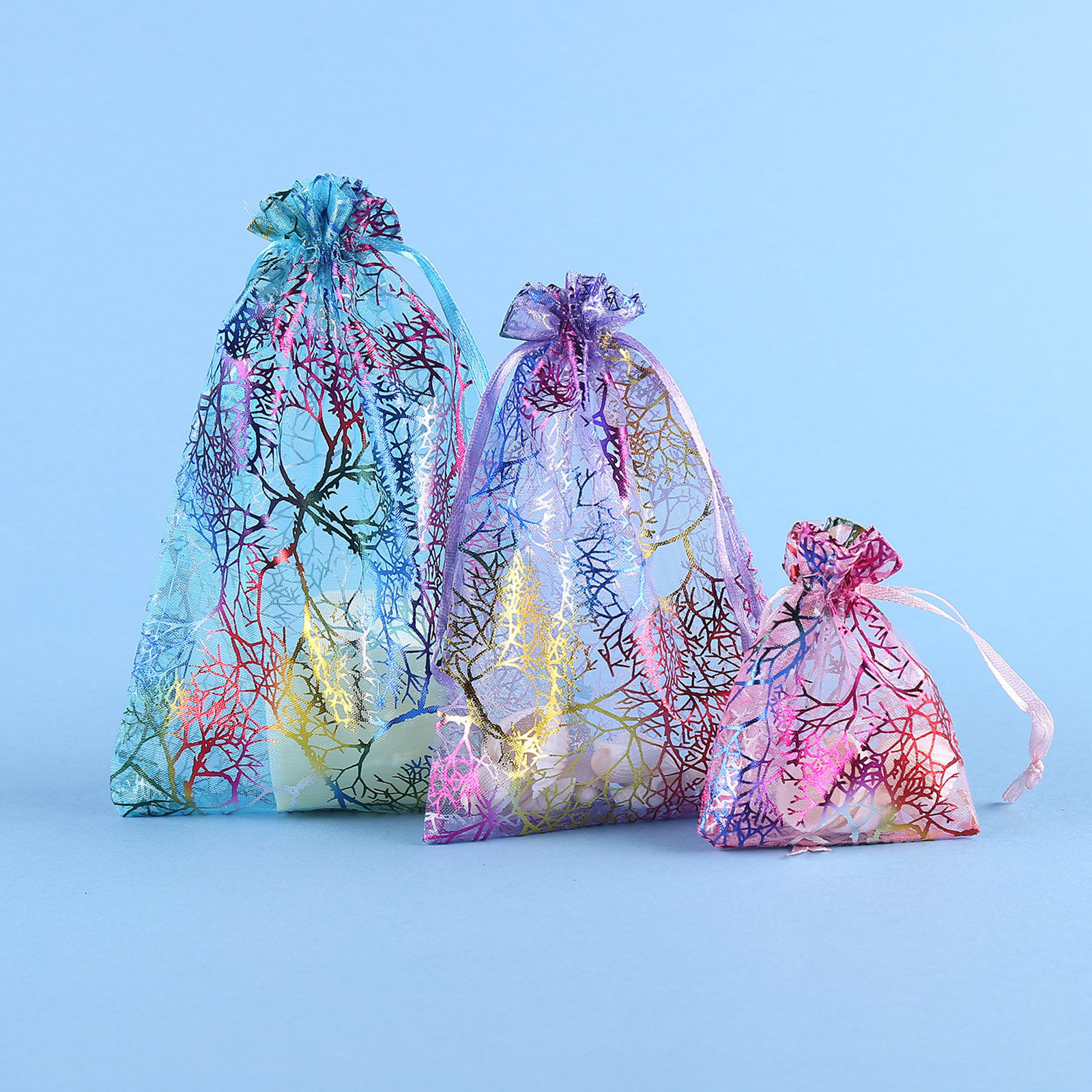 Picture of Organza Hot Stamping Jewelry Bags Rectangle Multicolor Branch