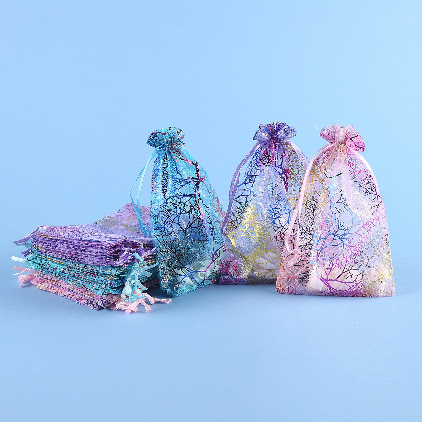 Picture of Organza Hot Stamping Jewelry Bags Rectangle Multicolor Branch