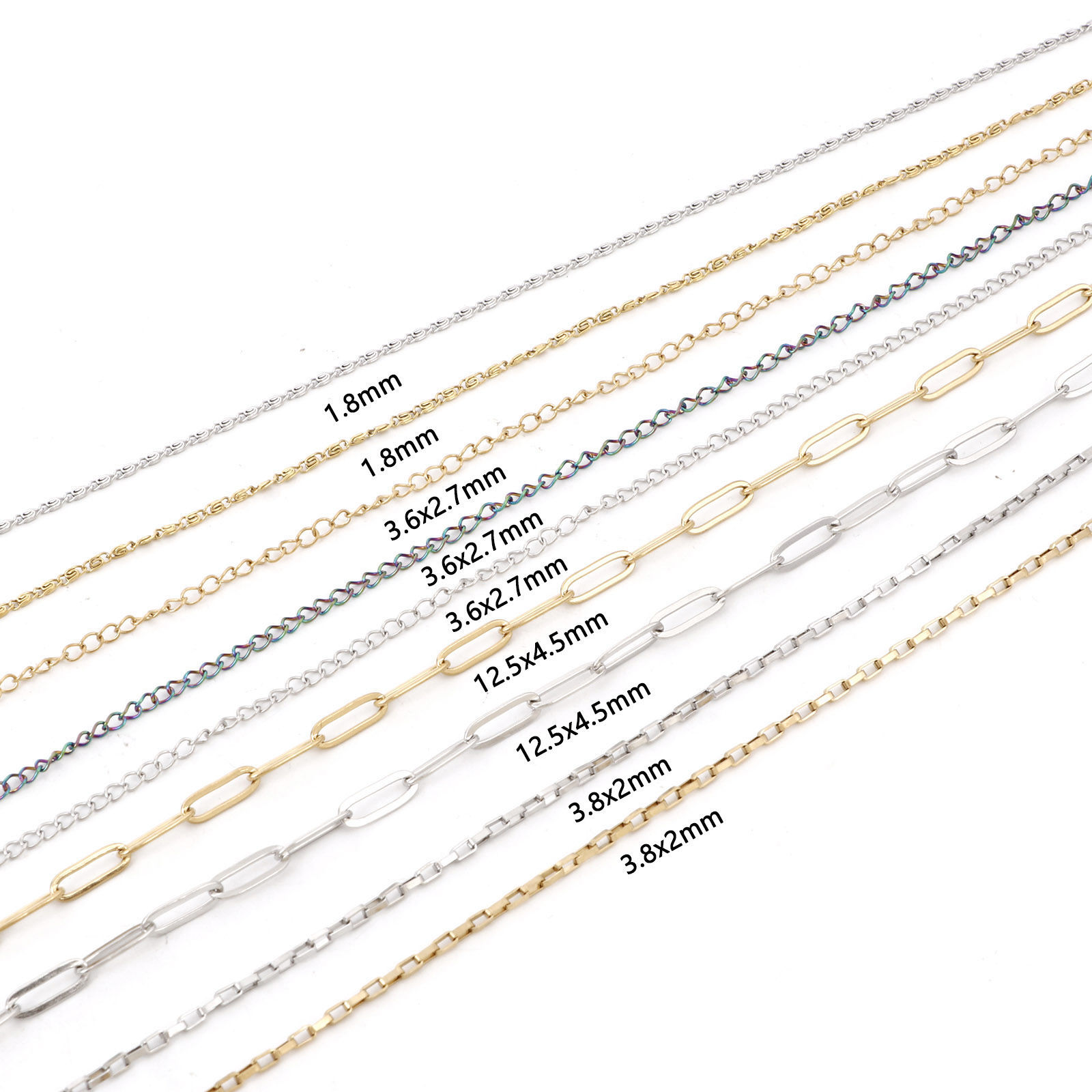 Imagen de 1 Rollo (Aprox 5 M/Rollo) Enchapado al Vacío 304 Acero Inoxidable Cadenas Para Accesorios Hechos a Mano para Hacer Joyas Multicolor