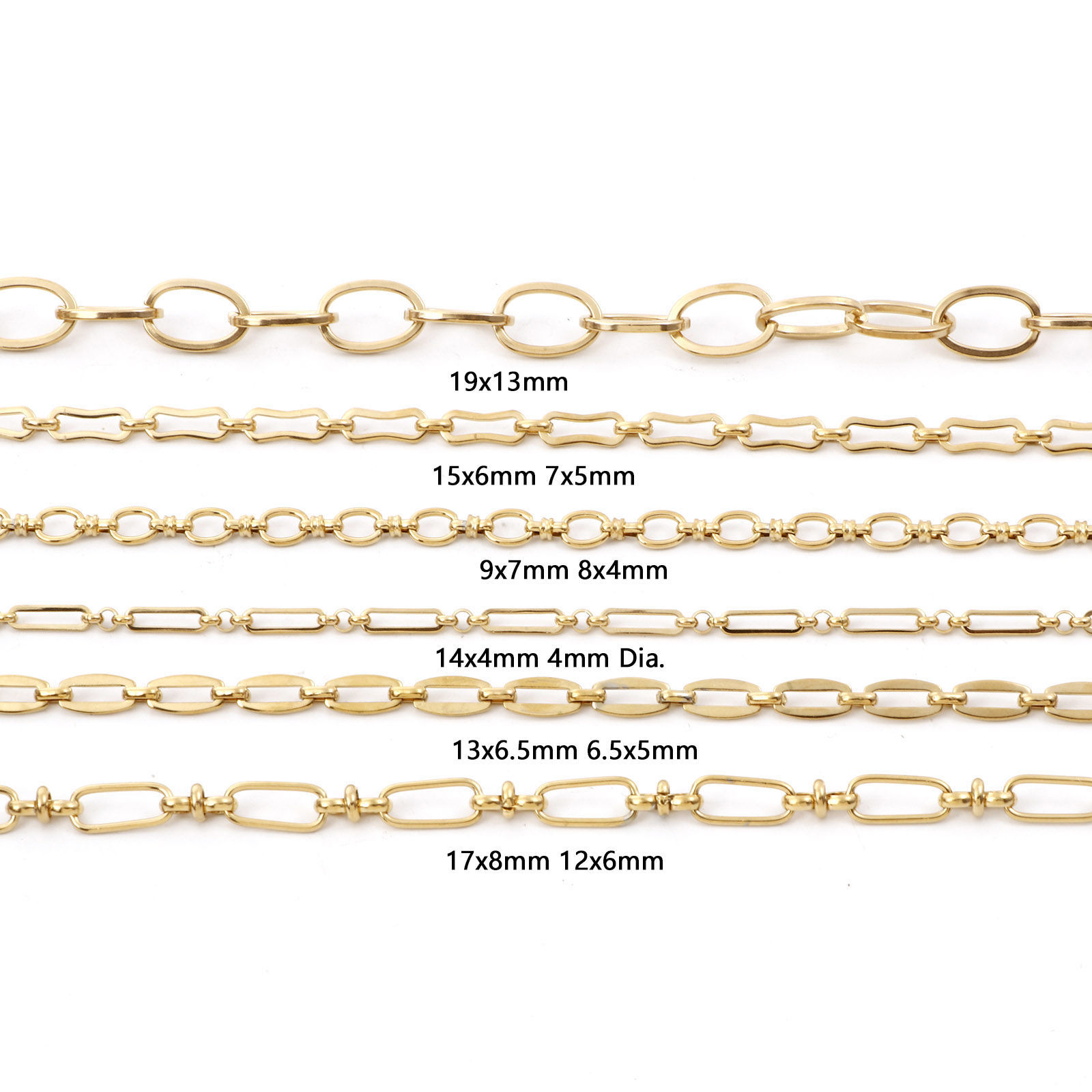 Picture of 1 Piece (Approx 1 M/Roll) Vacuum Plating 304 Stainless Steel Link Chain For Handmade DIY Jewelry Making Findings 18K Gold Plated