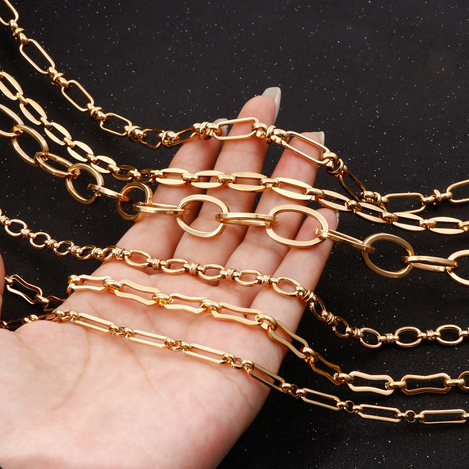 Picture of 1 Piece (Approx 1 M/Roll) Vacuum Plating 304 Stainless Steel Link Chain For Handmade DIY Jewelry Making Findings 18K Gold Plated
