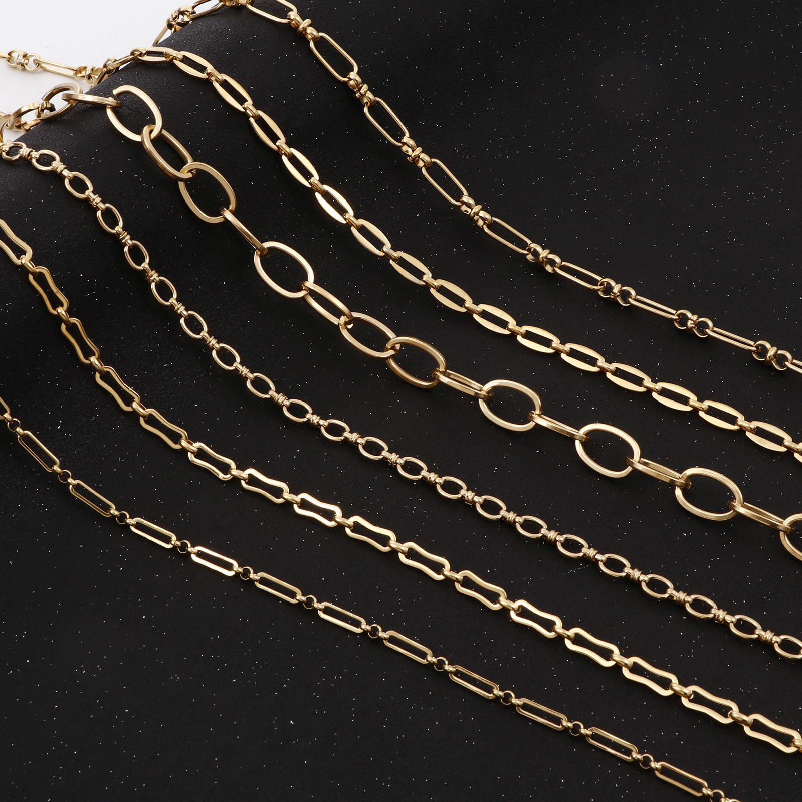 Picture of 1 Piece (Approx 1 M/Roll) Vacuum Plating 304 Stainless Steel Link Chain For Handmade DIY Jewelry Making Findings 18K Gold Plated